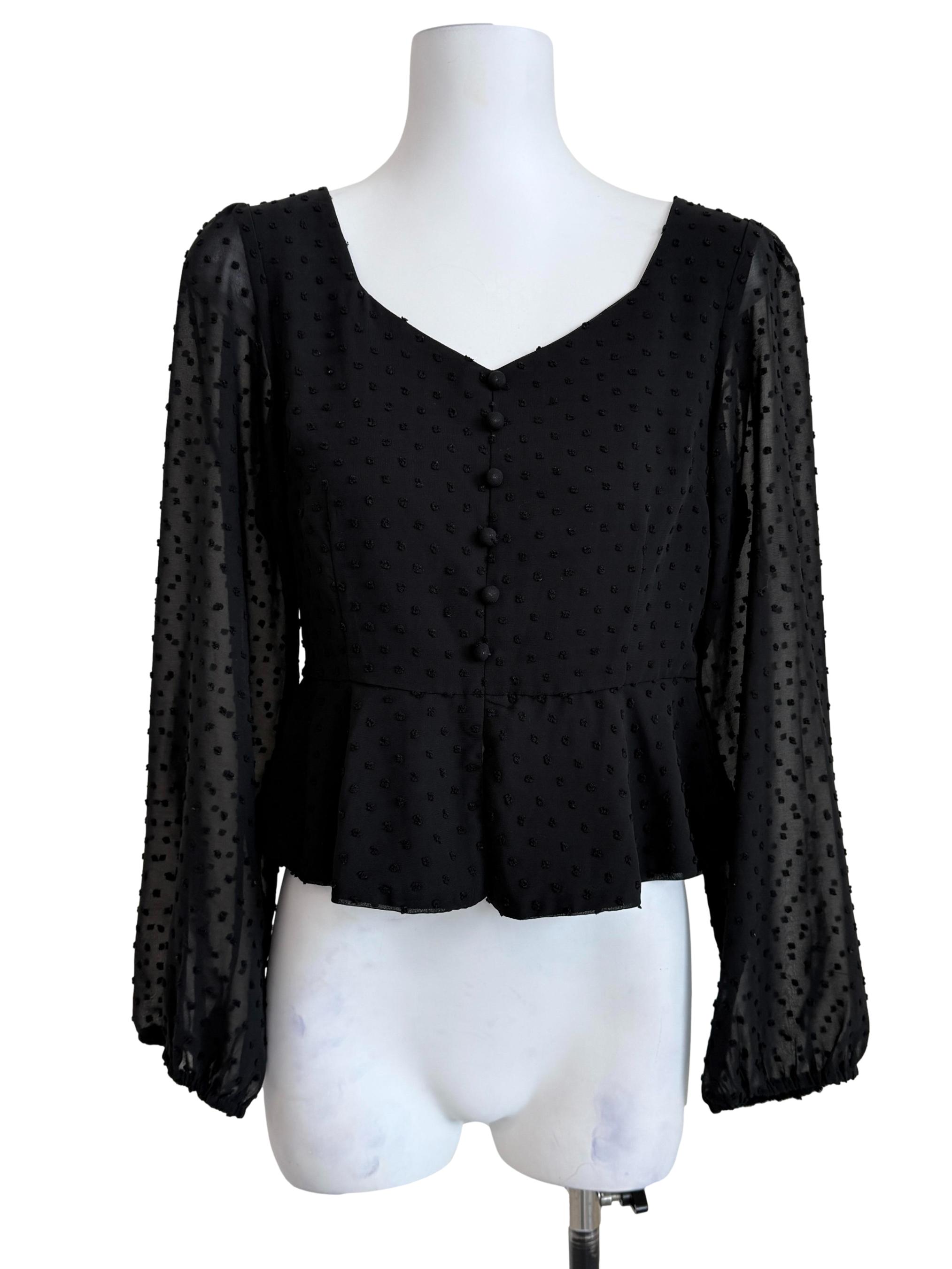 Black Long Sleeve Peplum Top