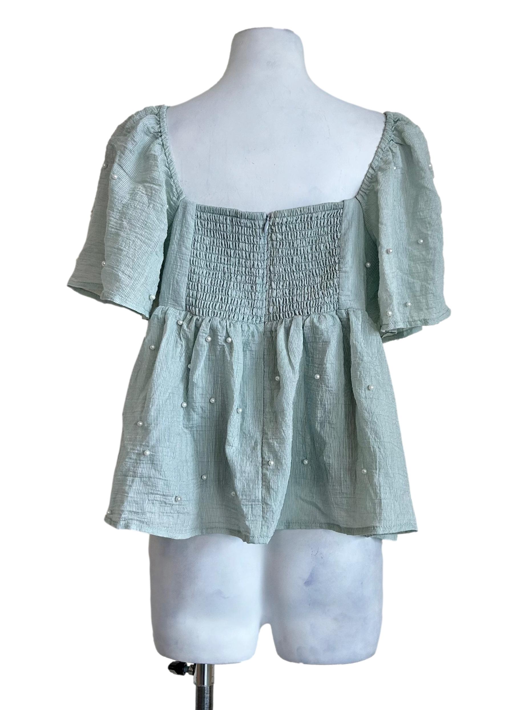 Mint Green Pearl Bead Peplum Top