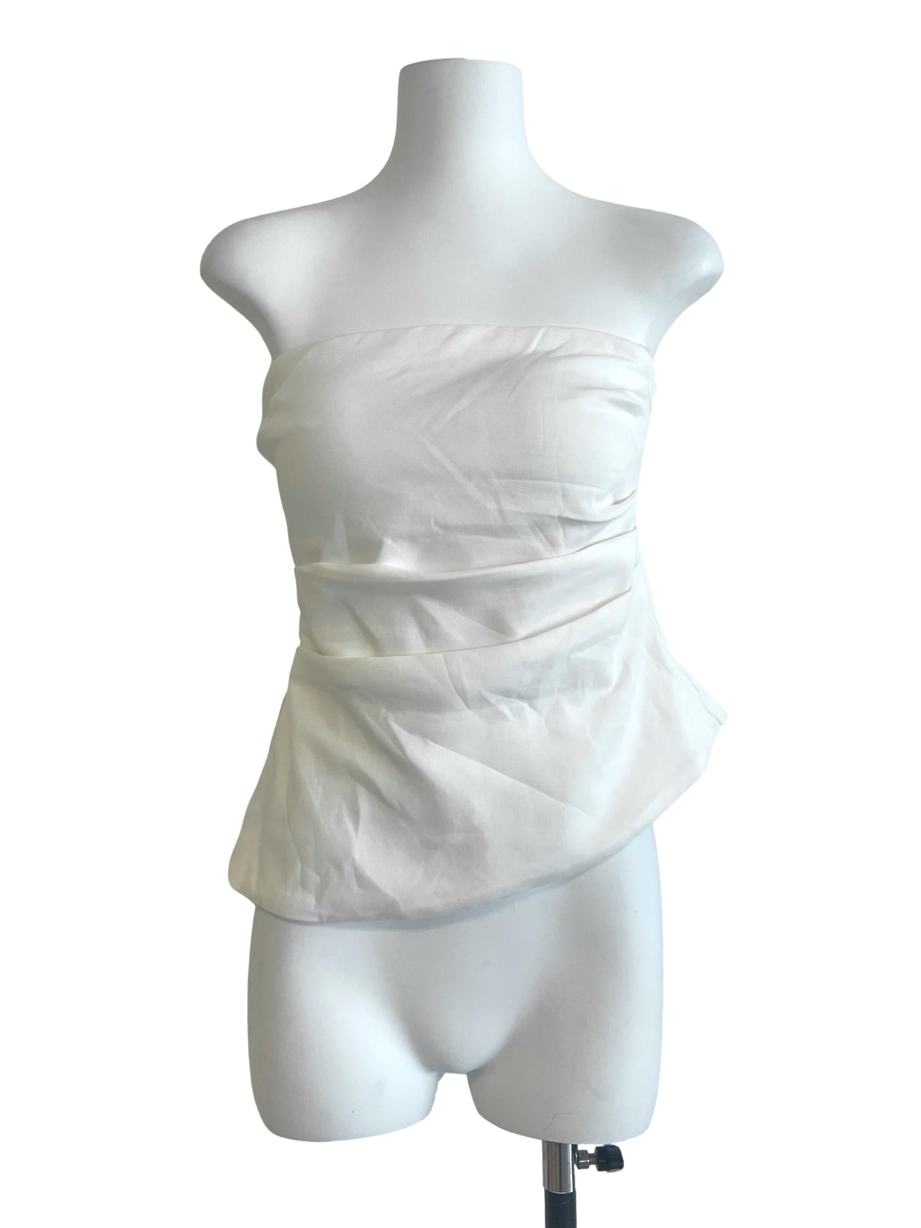 White Strapless Twill Slit Top