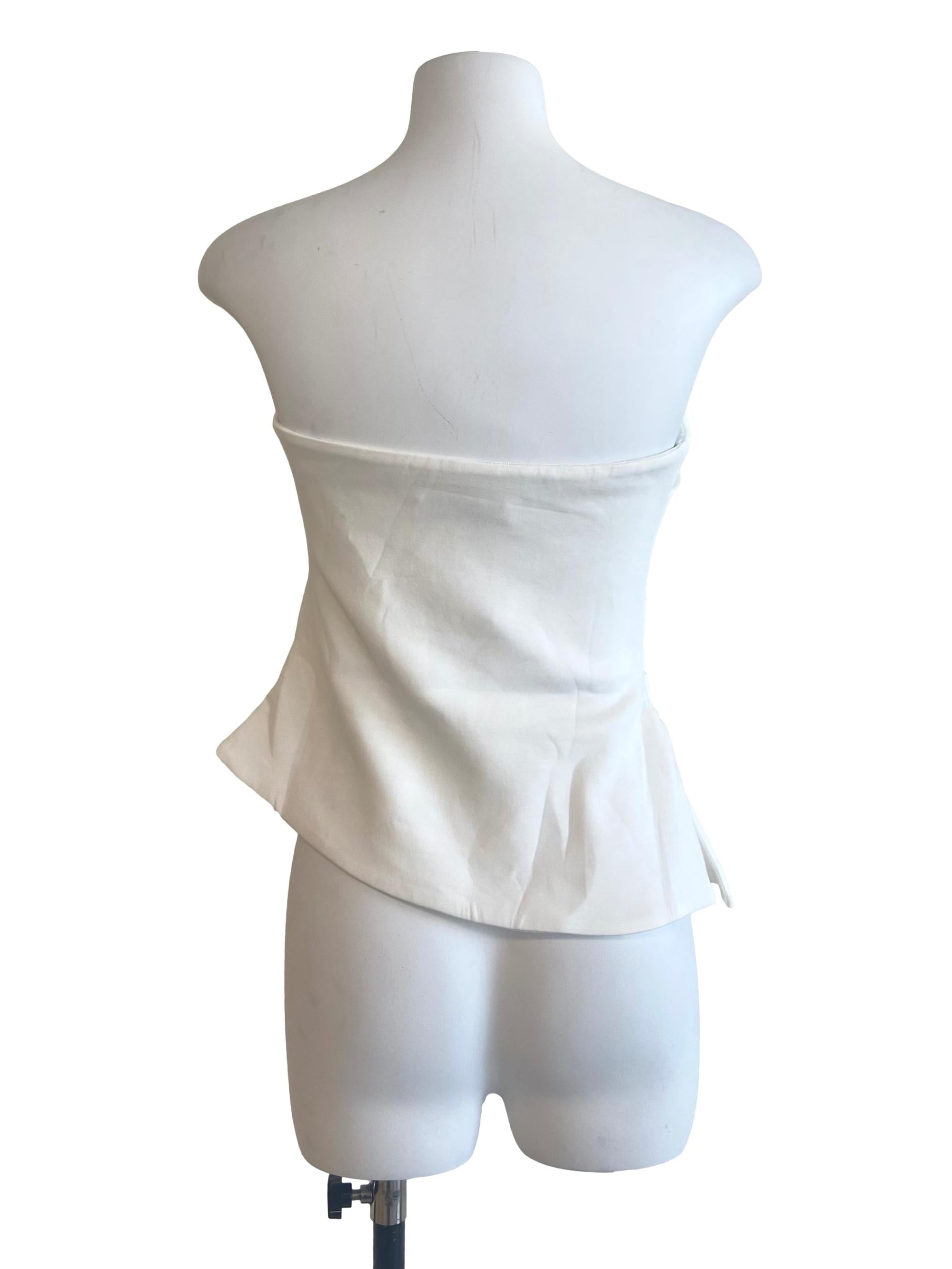White Strapless Twill Slit Top