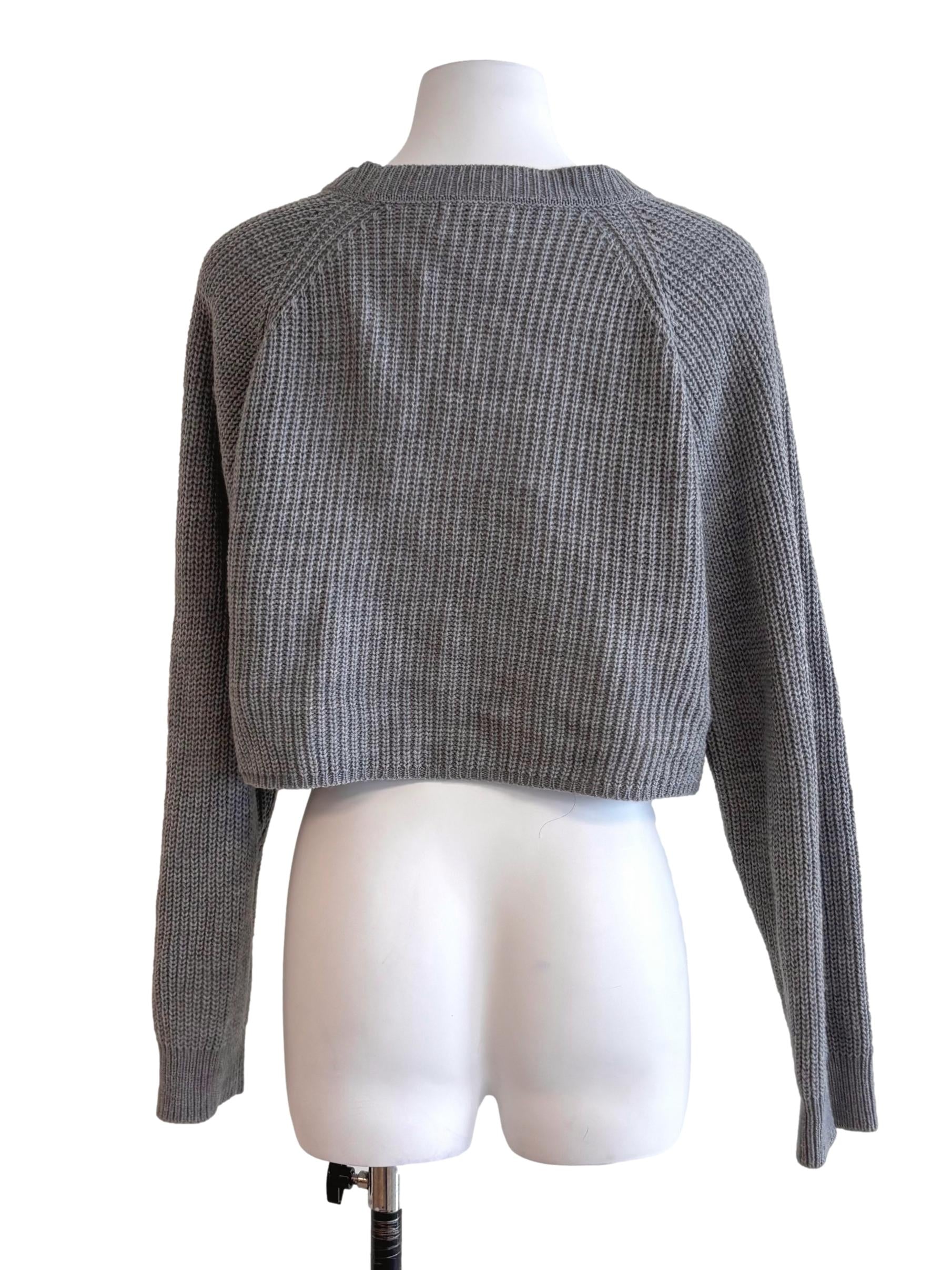 Ash Grey Knitted Cropped Cardigan