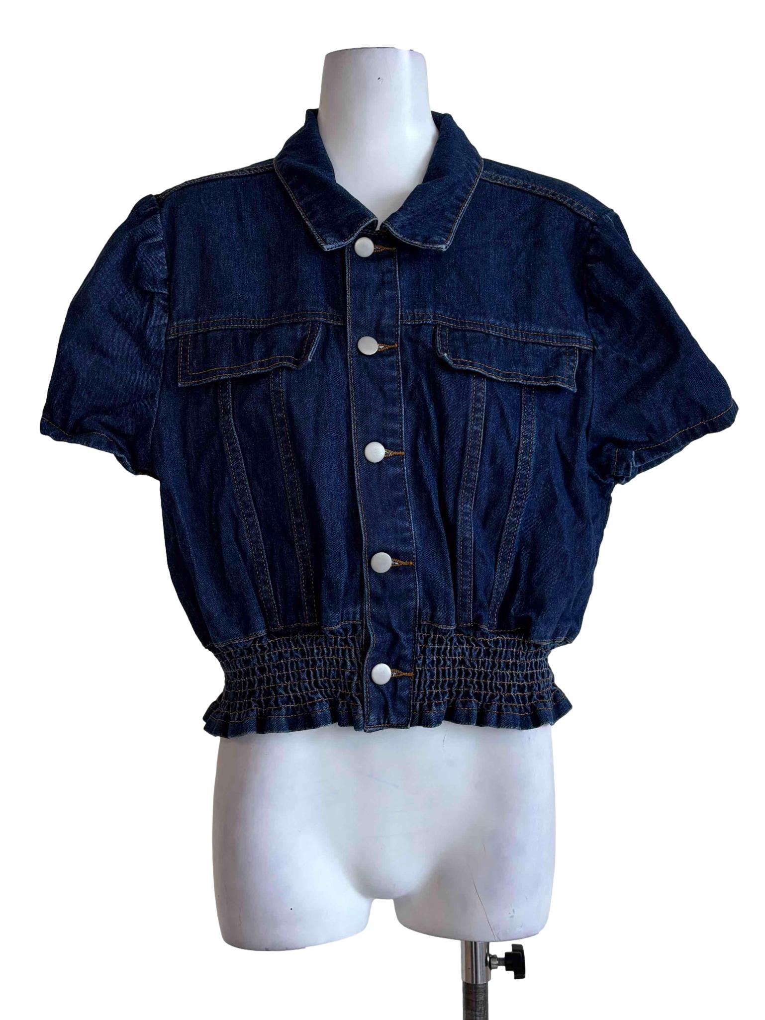 Dark Blue Scrunched Waist Denim Top