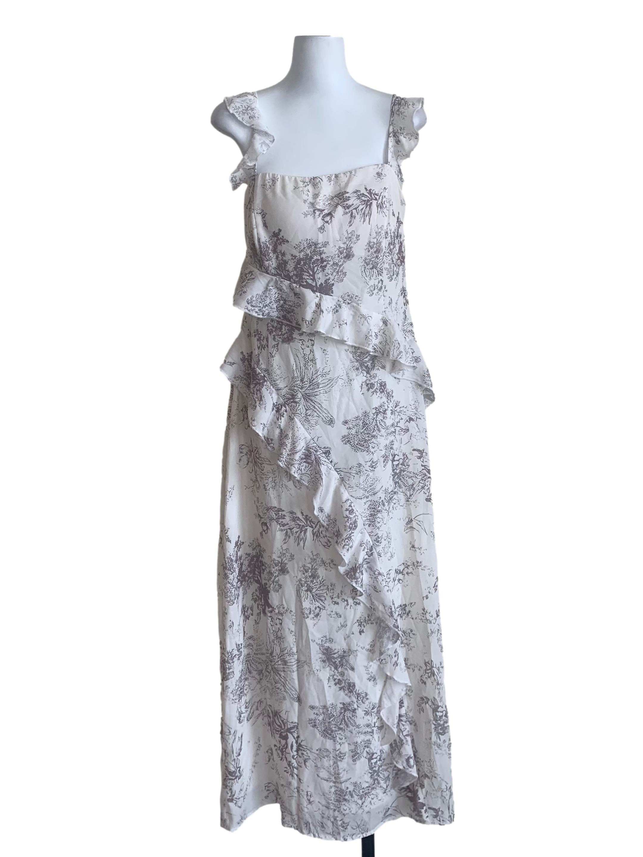White Floral Pattern A-Line Dress