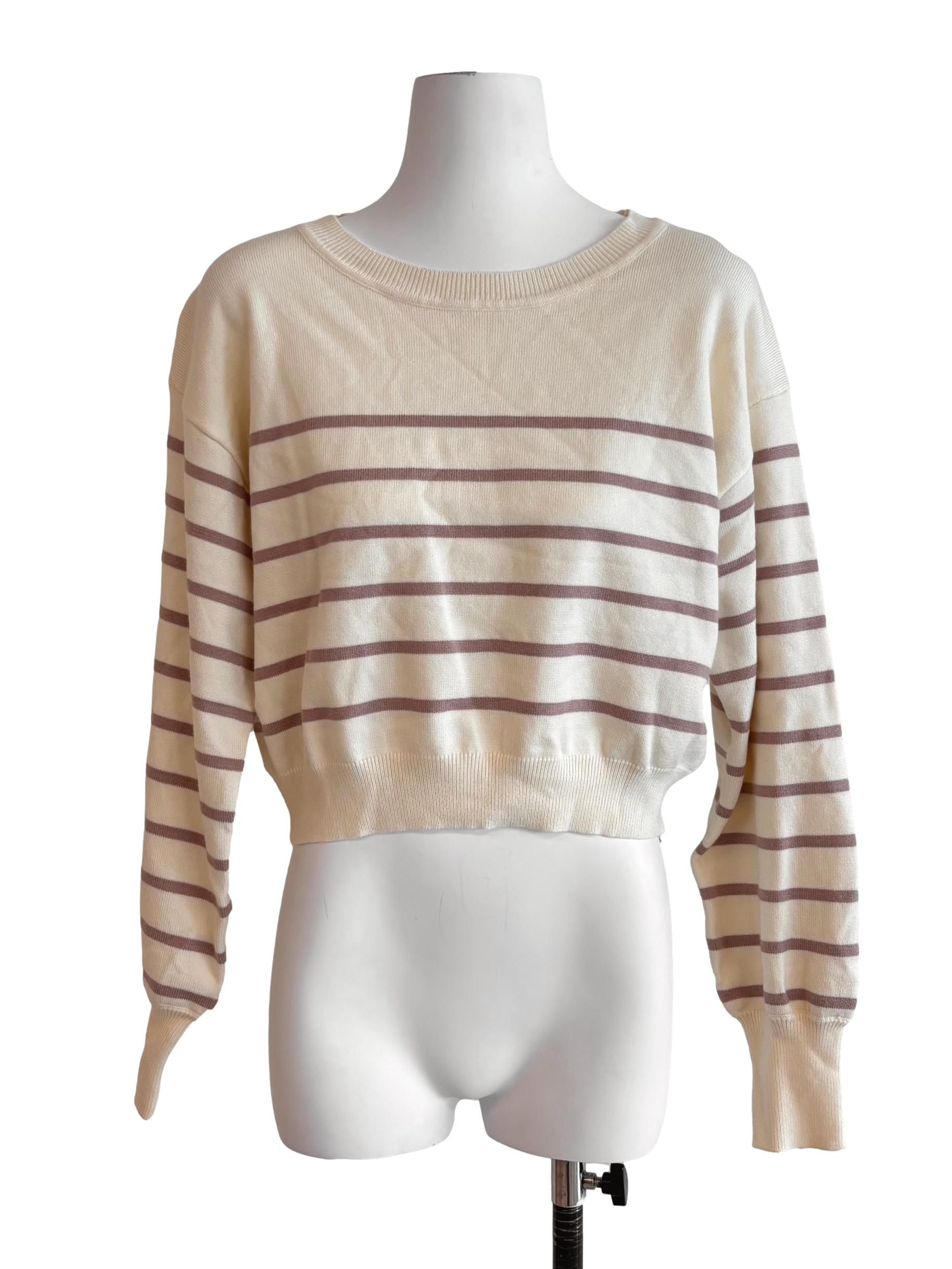 Cream Coffee Ola Striped Pullover