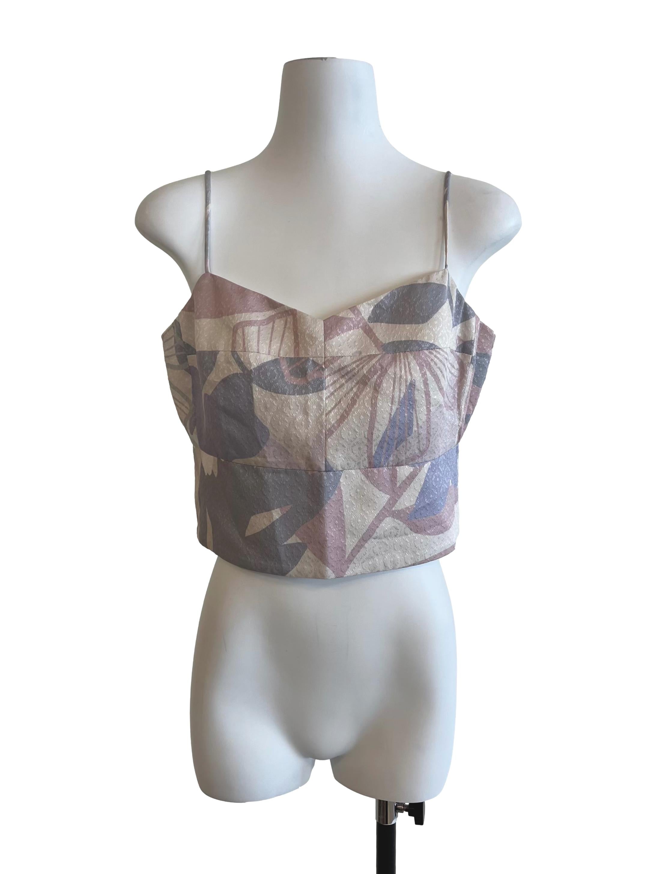 White And Mauve Printed Cropped Top