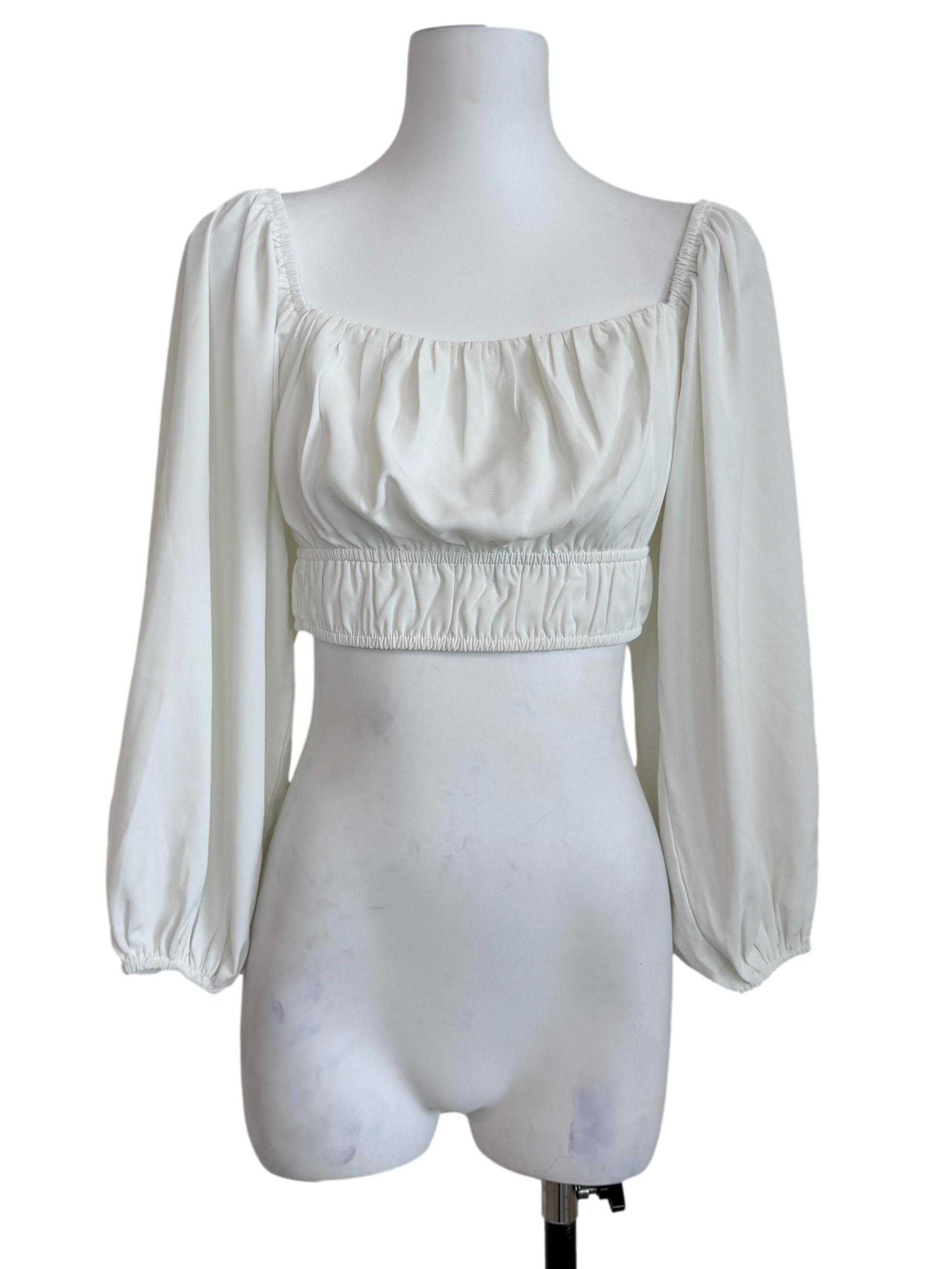 White Long Sleeve Crop Top