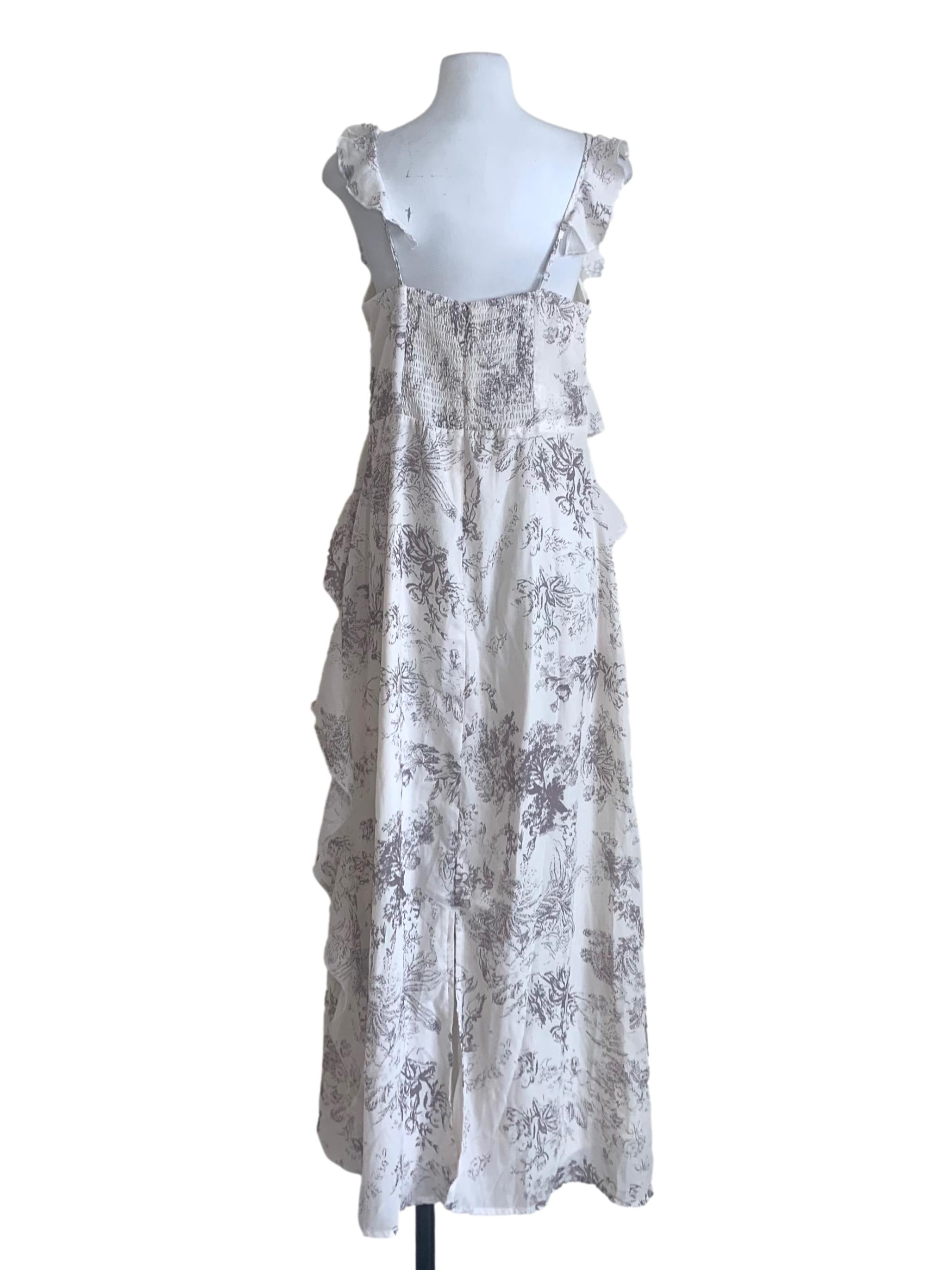 White Floral Pattern A-Line Dress