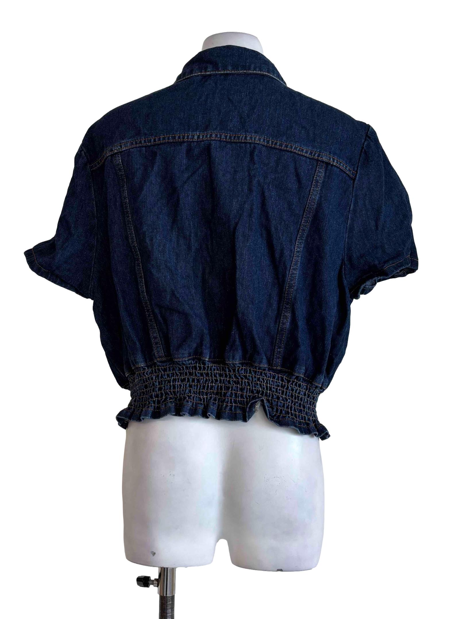 Dark Blue Scrunched Waist Denim Top