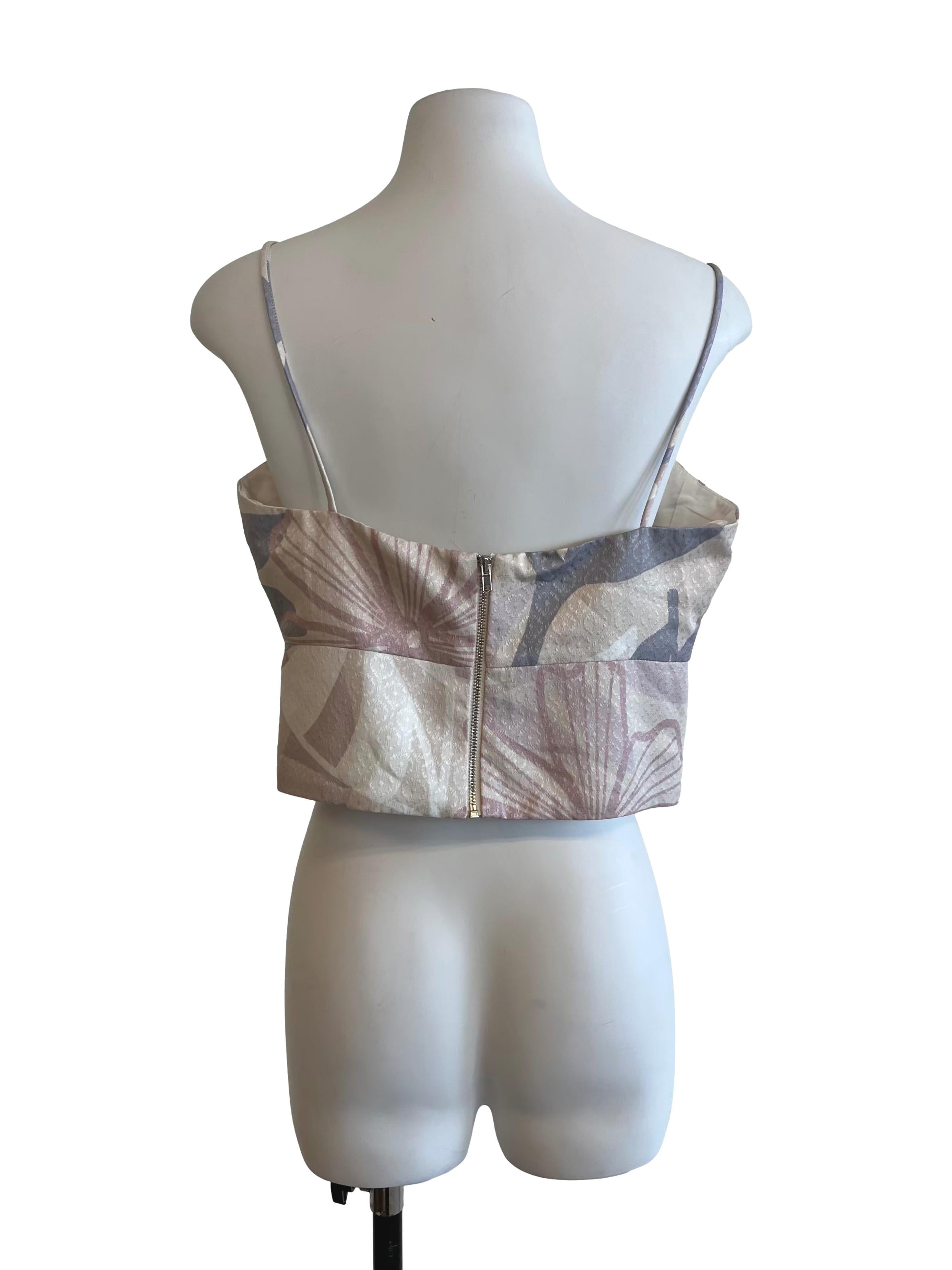White And Mauve Printed Cropped Top