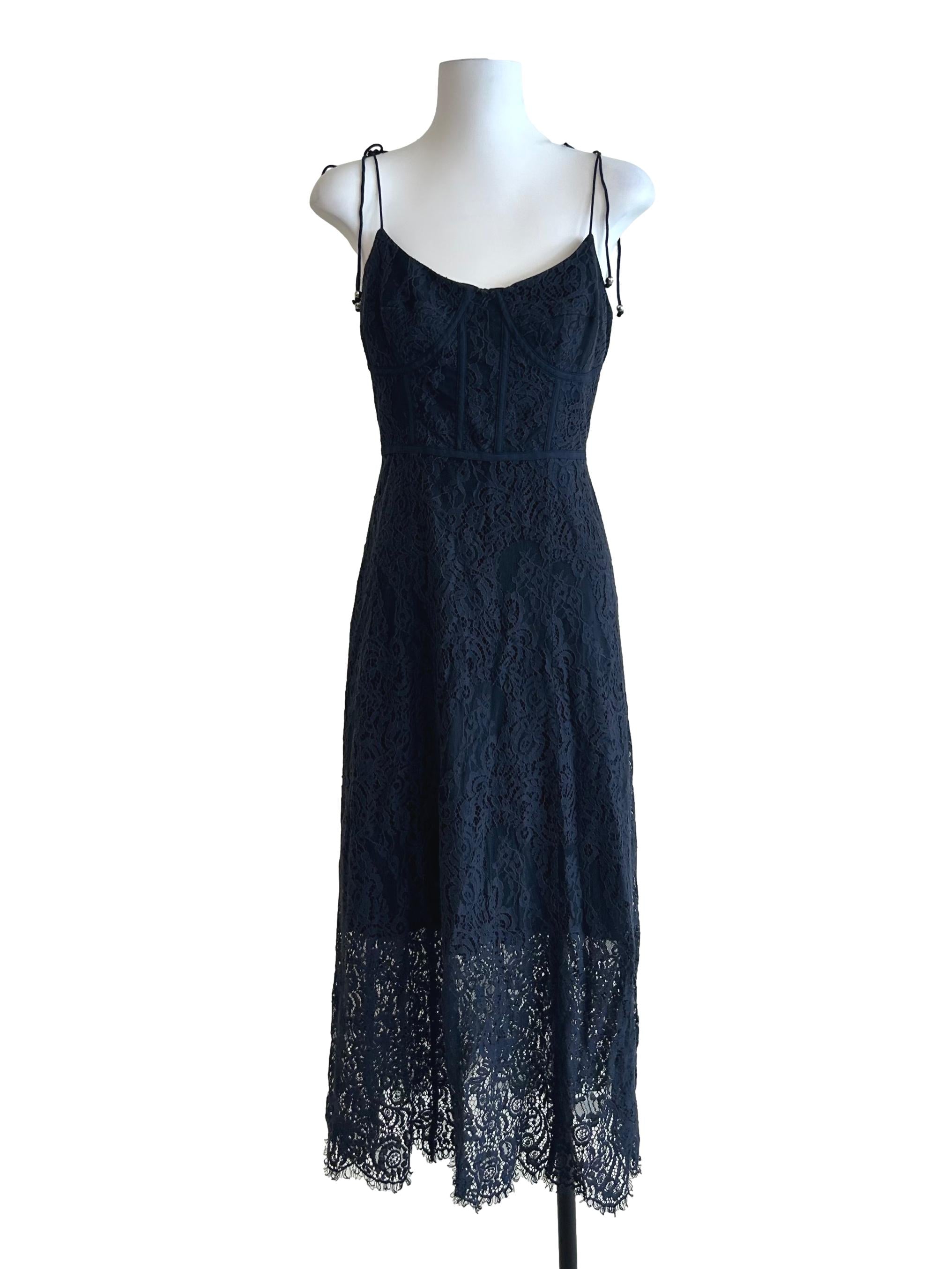 Navy Blue Lace Spaghetti Strap Dress