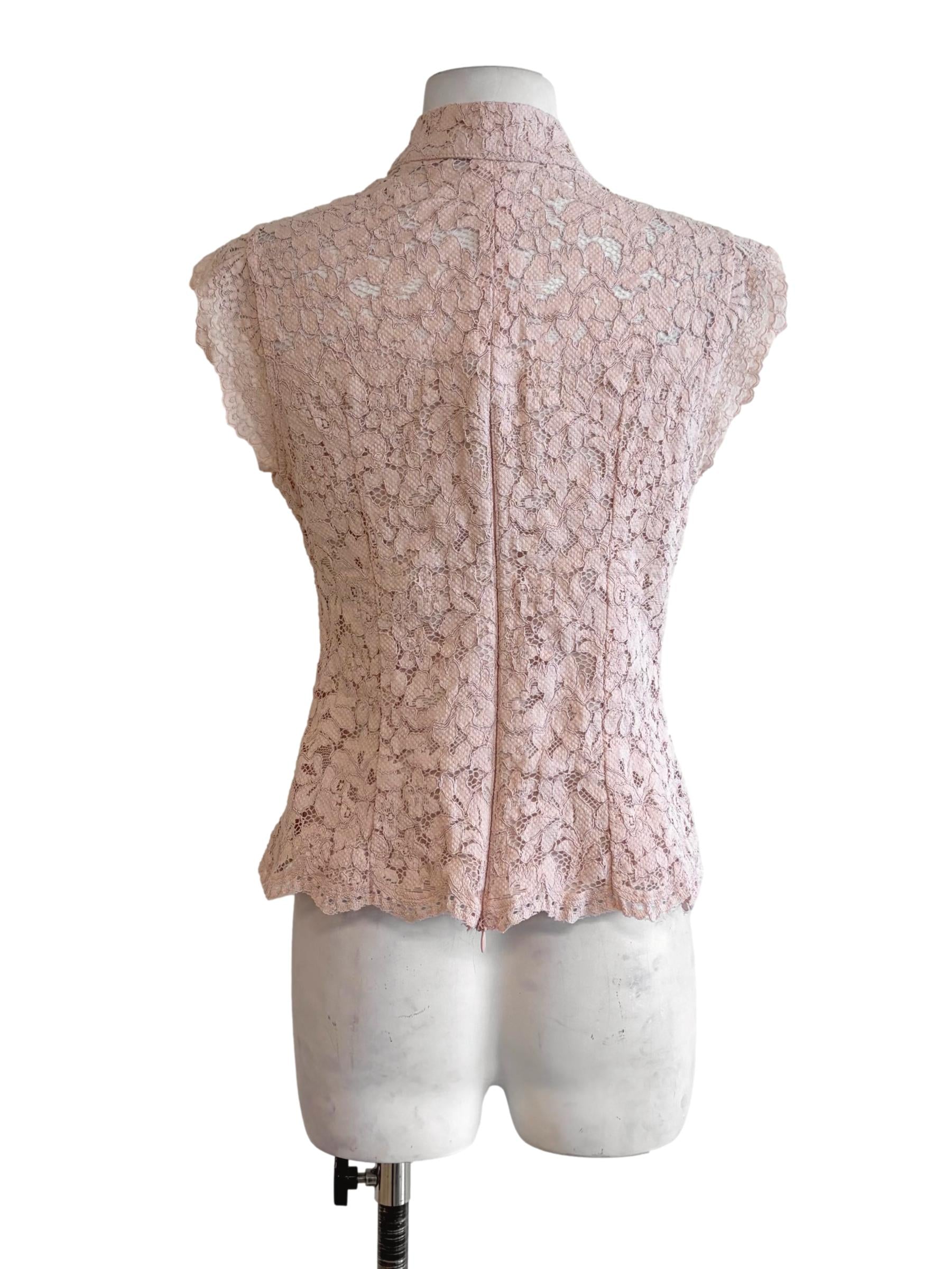 Pastel Pink Floral Lace Mandarin Collar Lace Vest