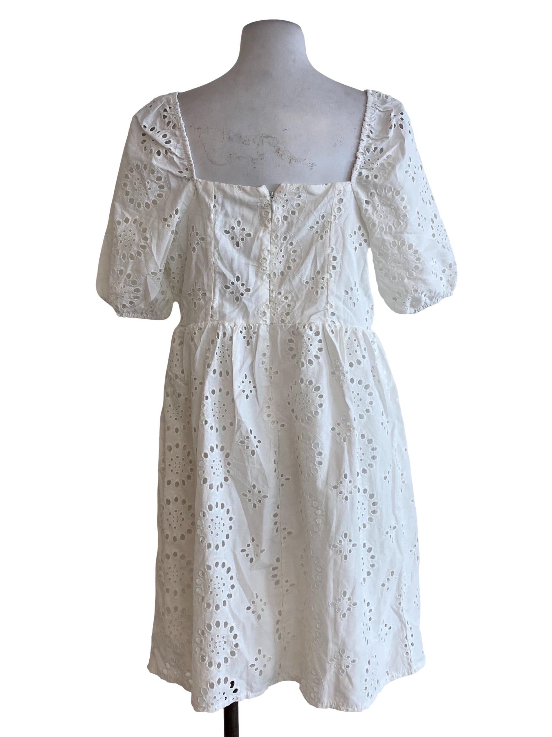 White Floral Embroidered Dress
