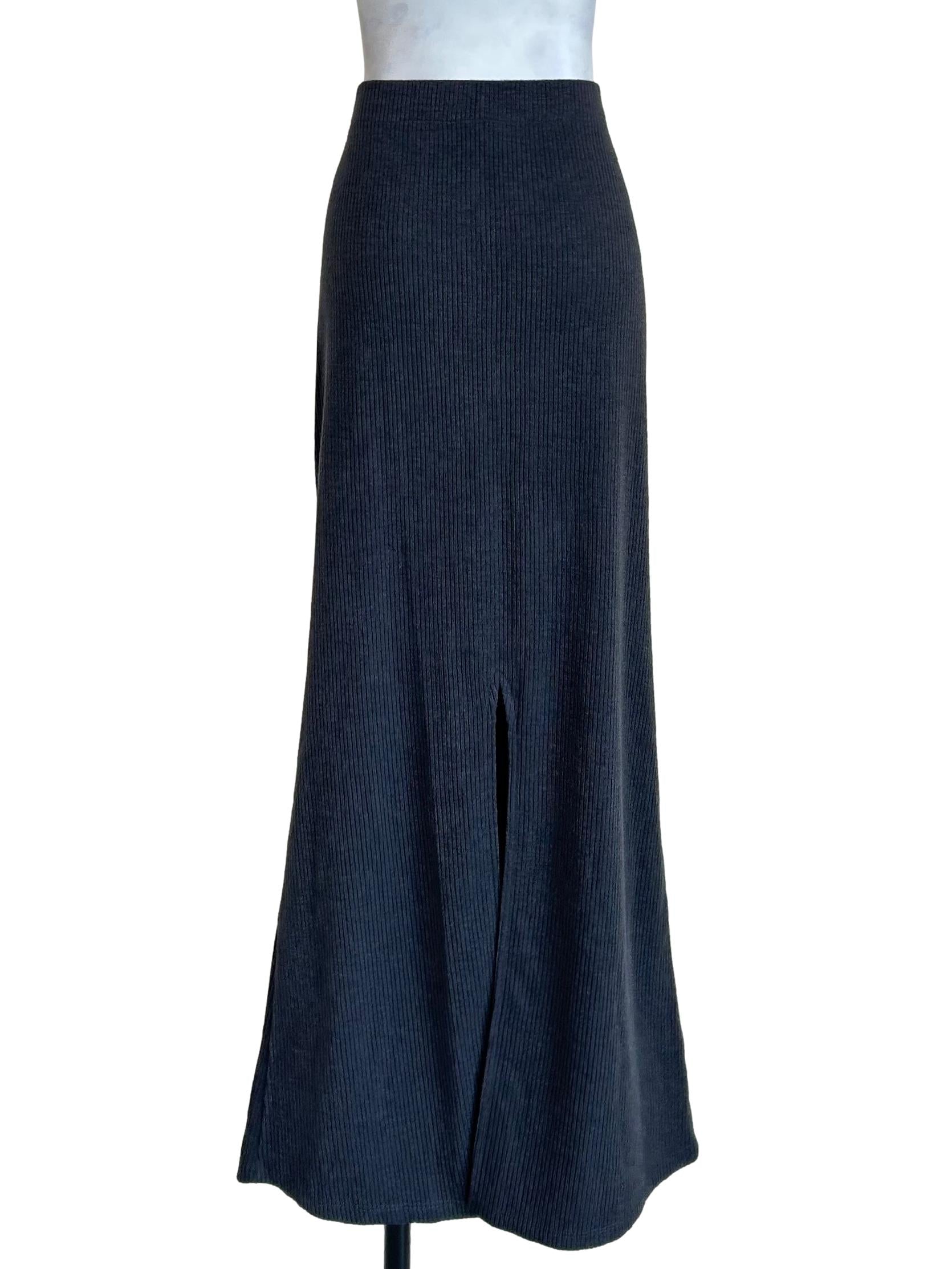 Charcoal Grey Ribbed Maxi Skirt