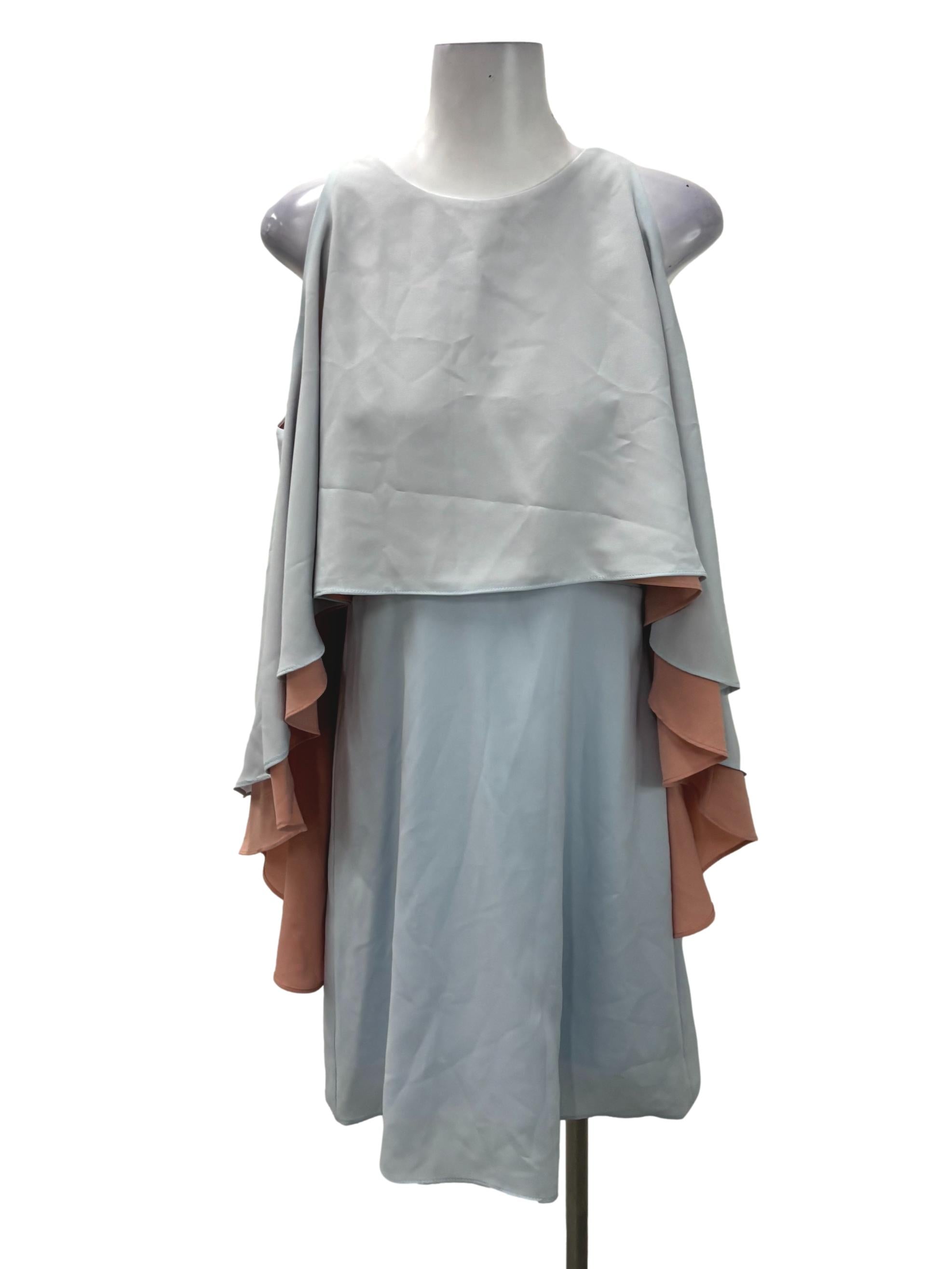 Pale Blue And Peach Roundneck Sleeveless Layered Dress