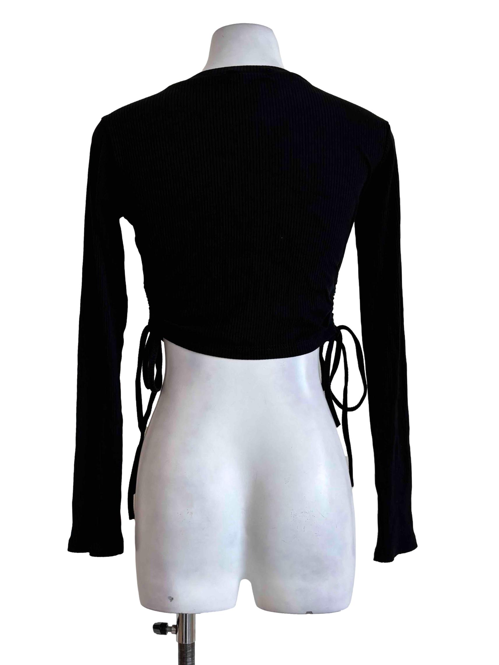 Black Side Tie Ribbed Top