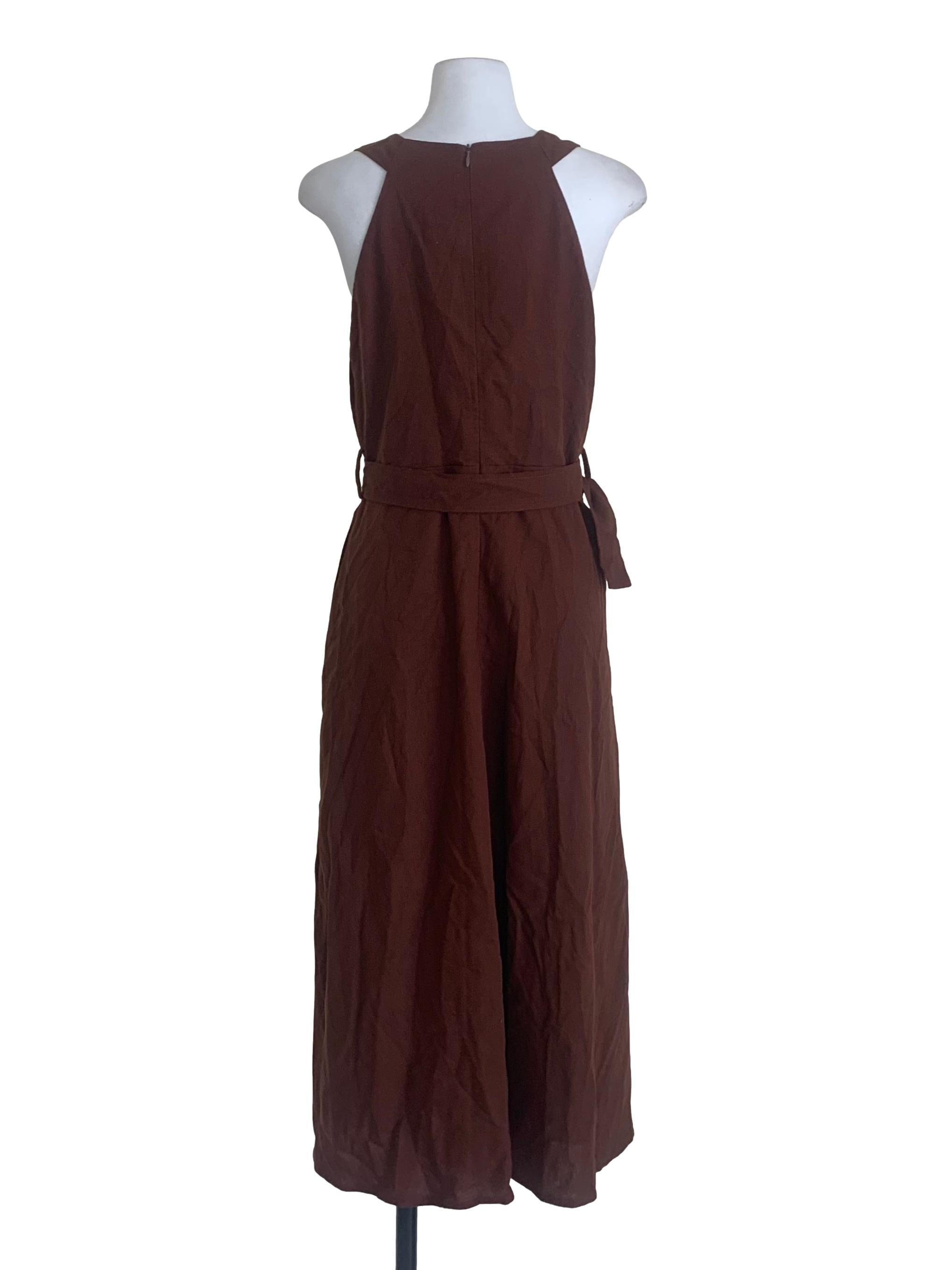Pecan Brown Deep V Neck Dress