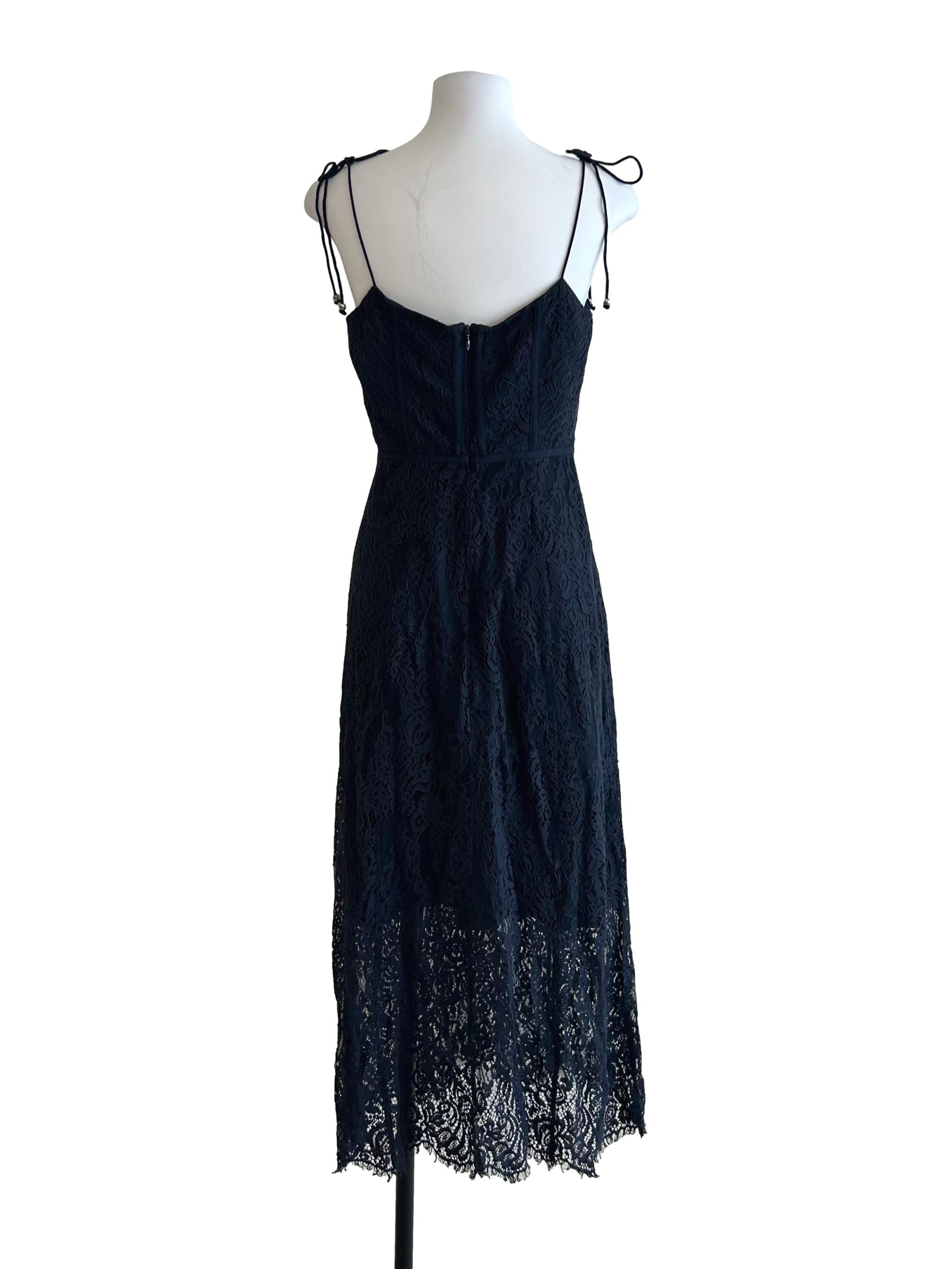 Navy Blue Lace Spaghetti Strap Dress