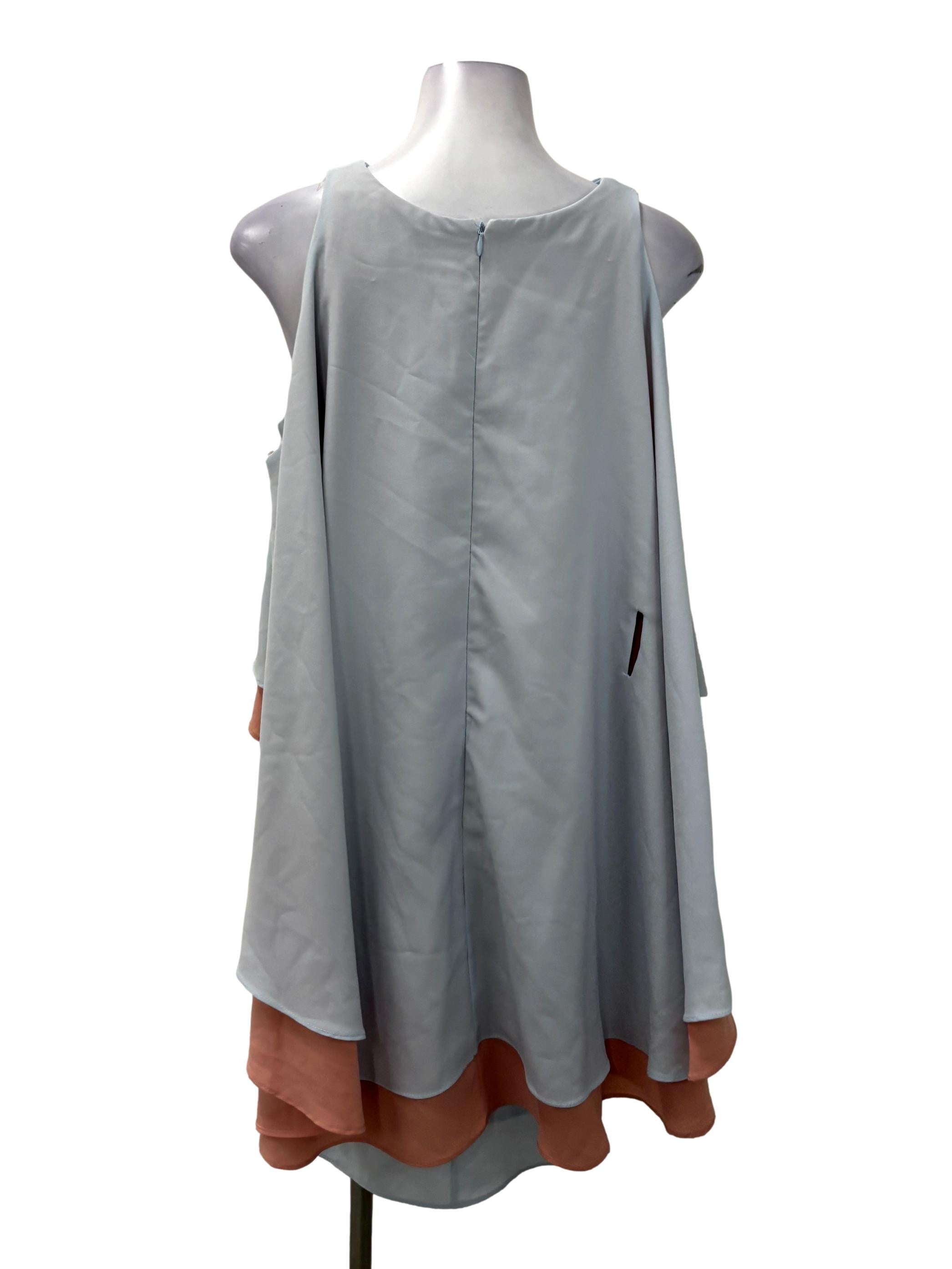Pale Blue And Peach Roundneck Sleeveless Layered Dress