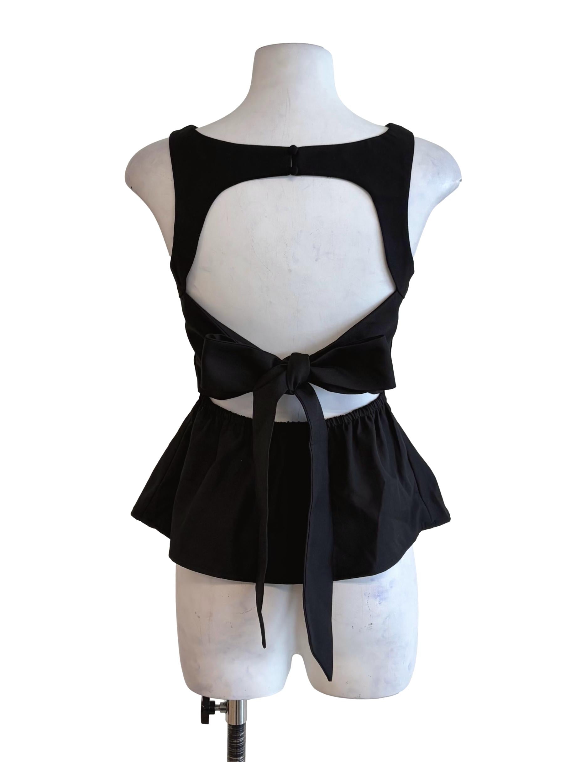 Jade Black High Neck Ribbon Back Sleeveless Top