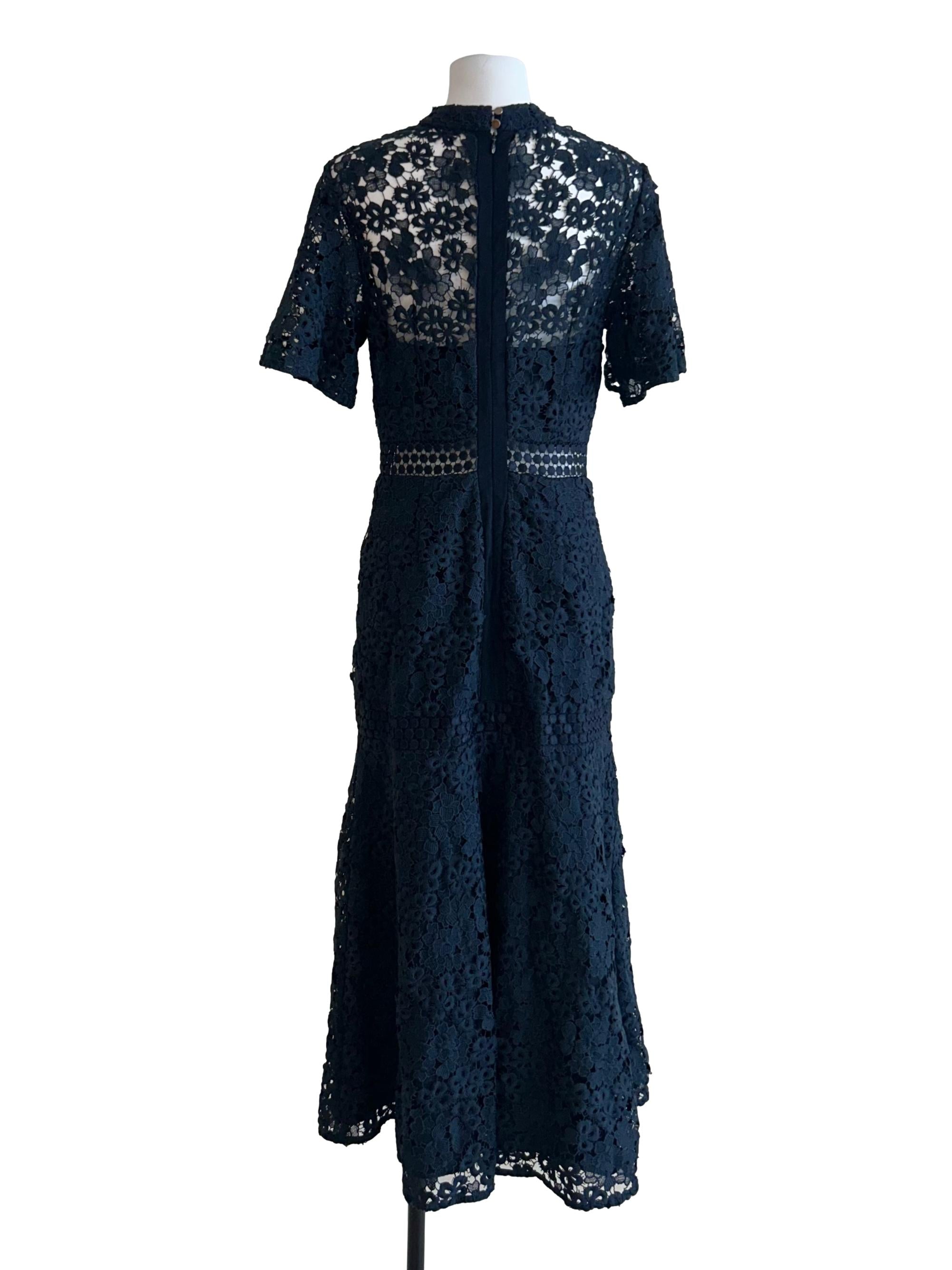 Navy Blue Lace High Neck Dress