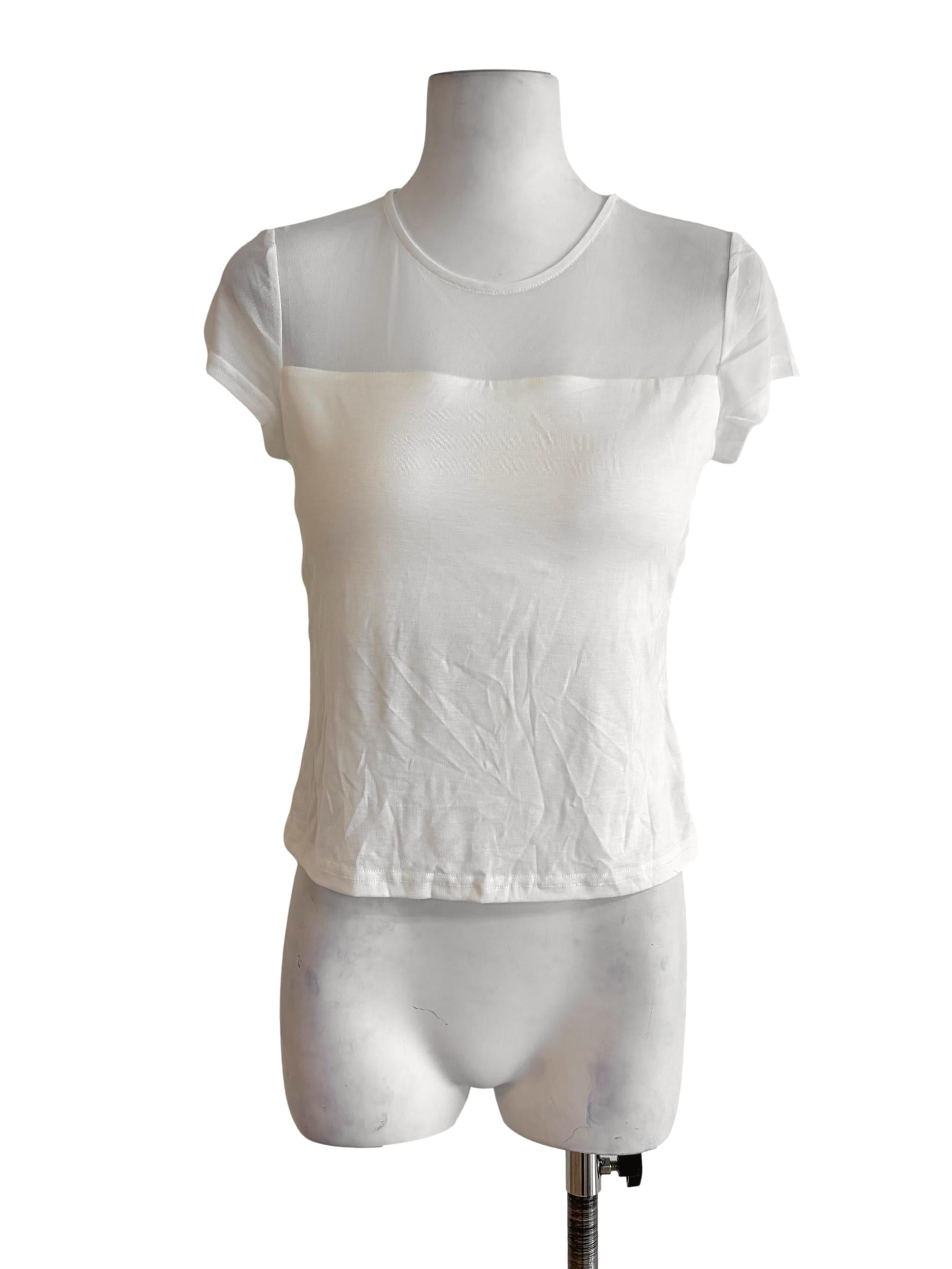 Daisy White Mesh Round Neck Top