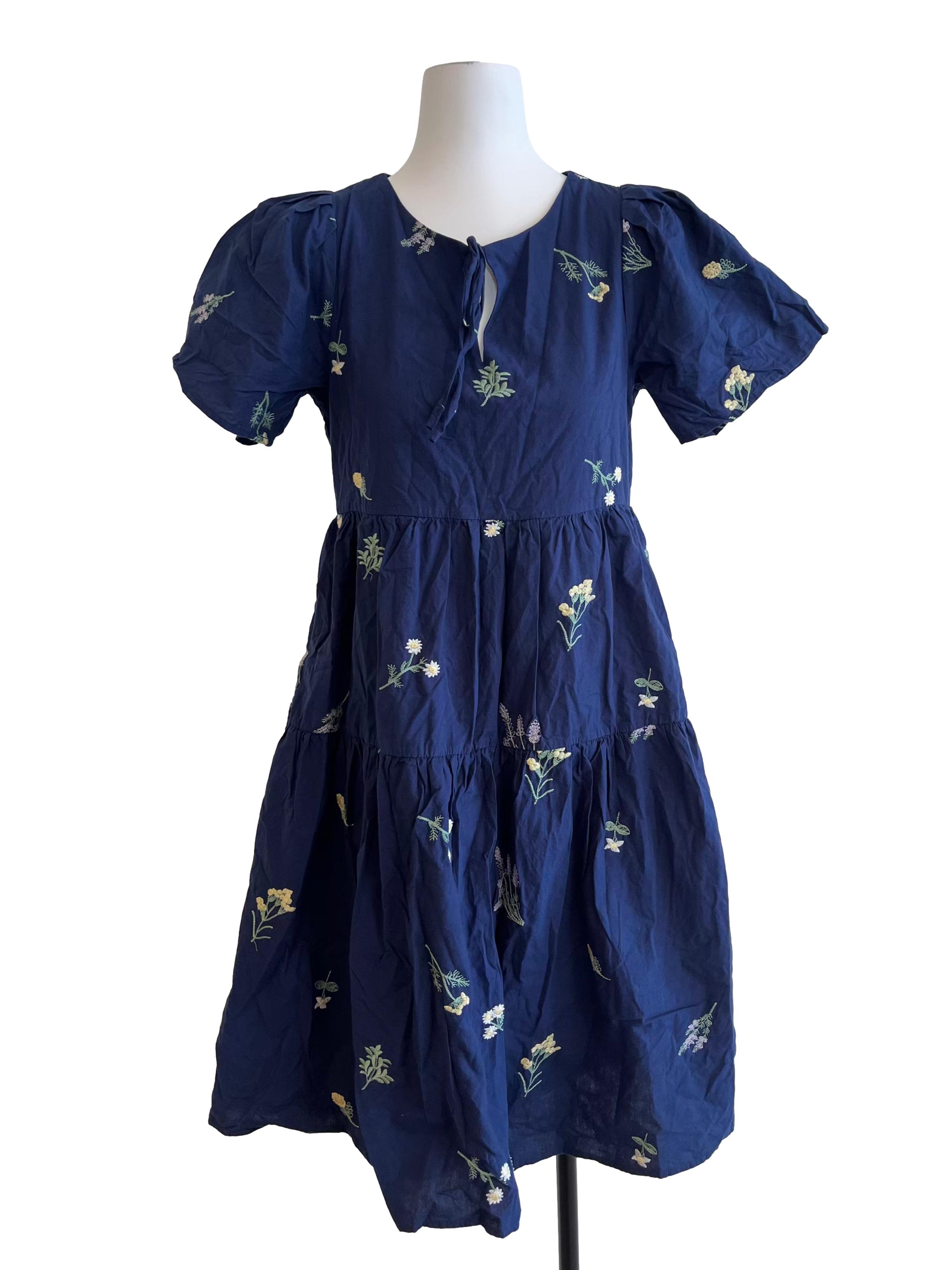 Blue Floral Puff Sleeve Dress