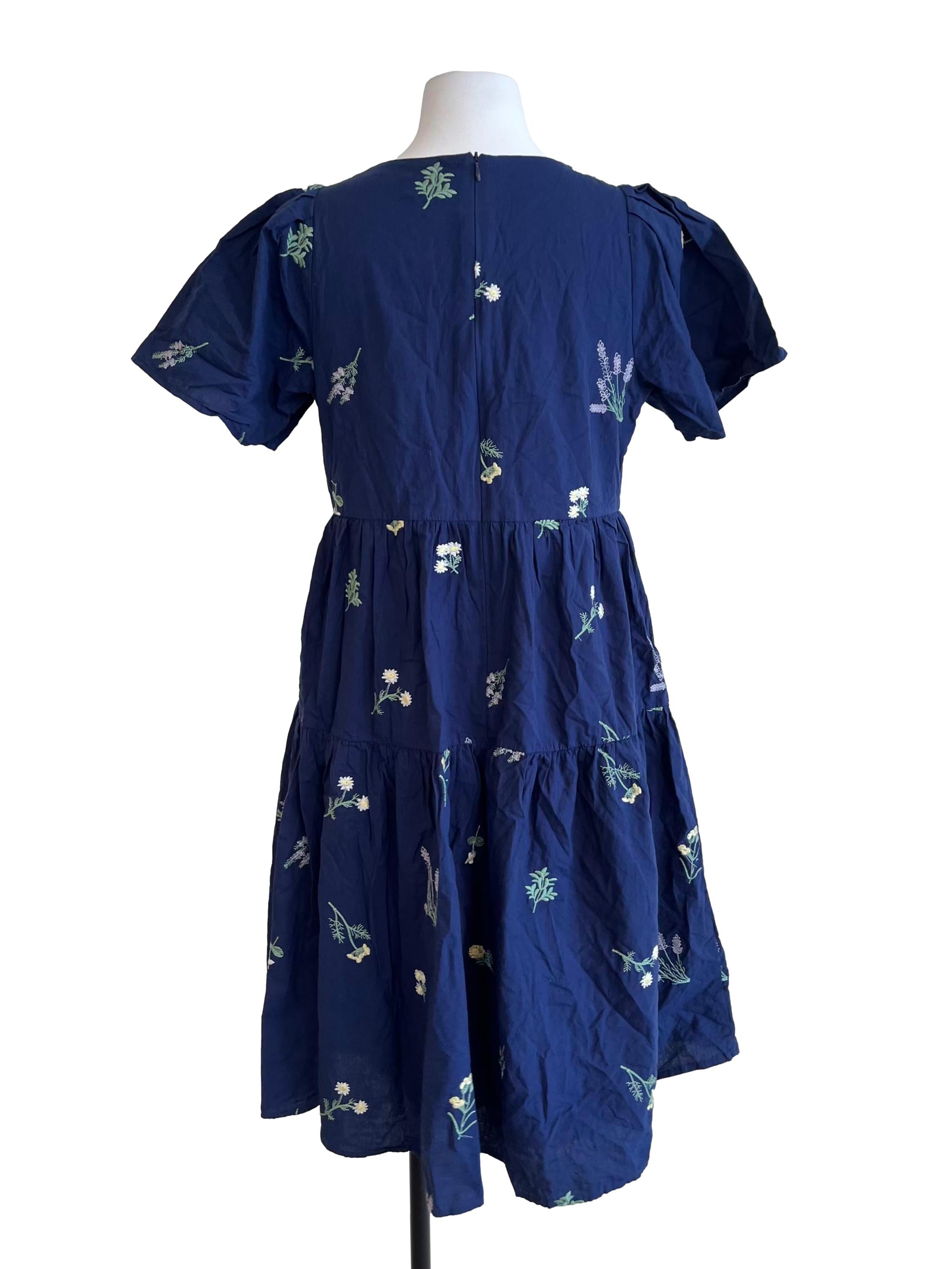 Blue Floral Puff Sleeve Dress