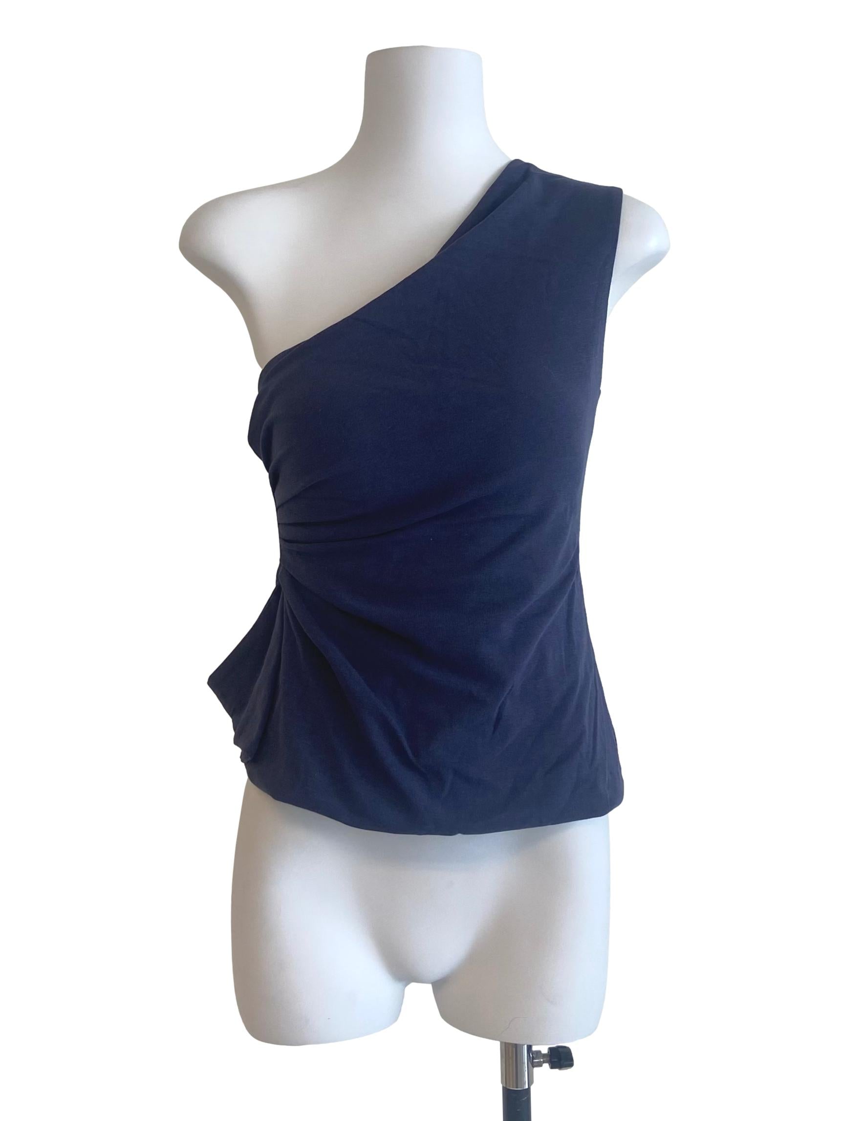 Blue One Shoulder Pencil Stripe Top