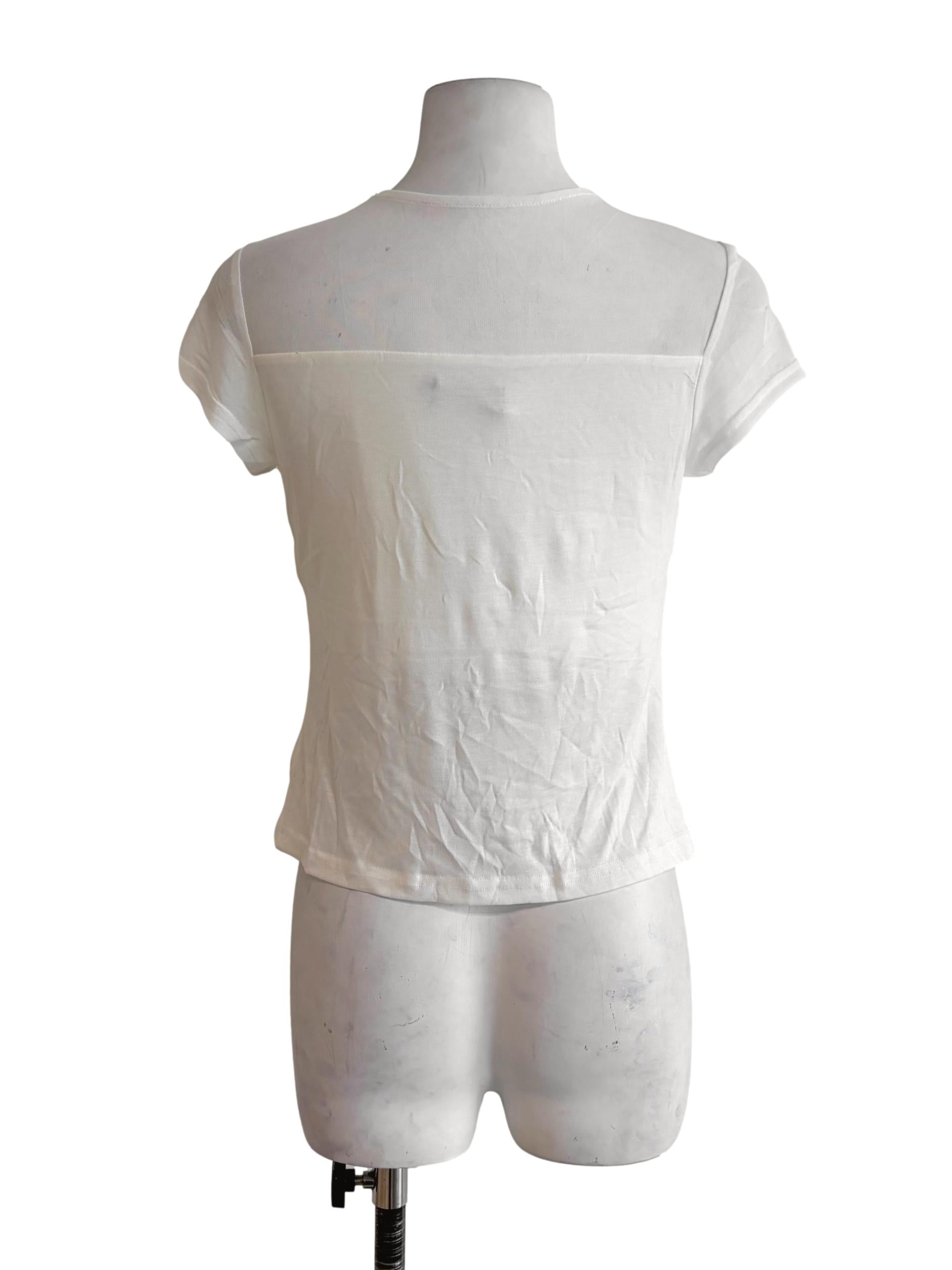 Daisy White Mesh Round Neck Top