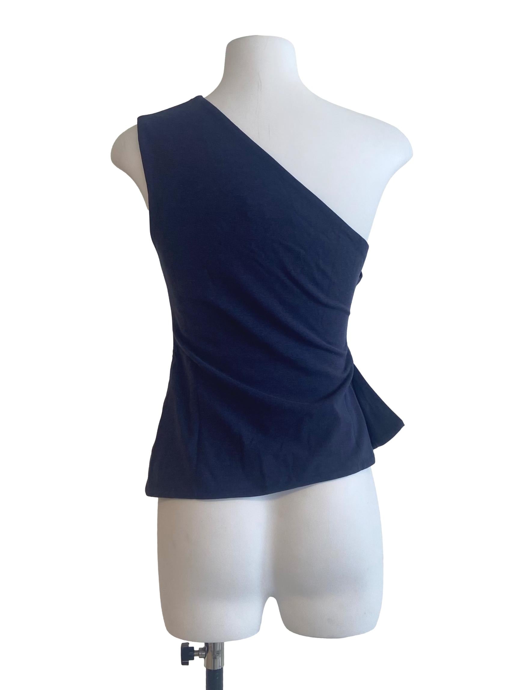 Blue One Shoulder Pencil Stripe Top