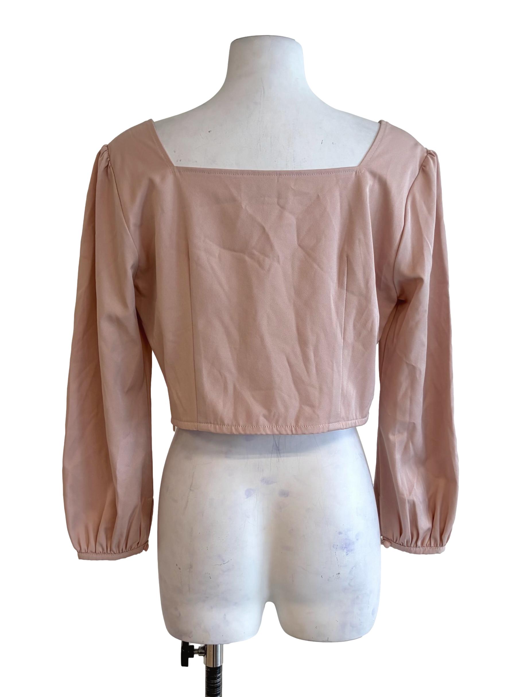 Blush Pink Long Sleeve Square Neck Crop Top