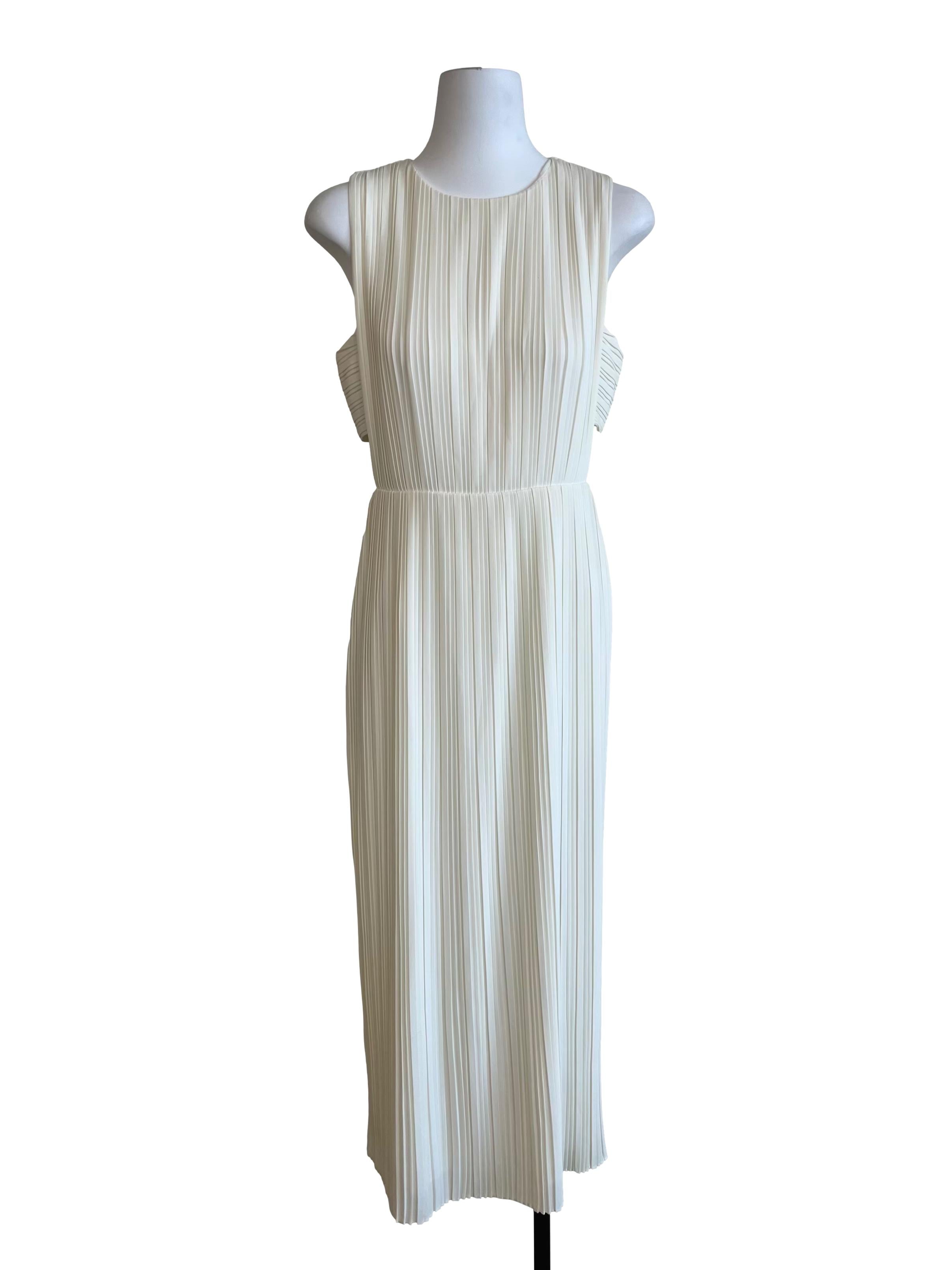 White Pleated Side Cut Out Dress