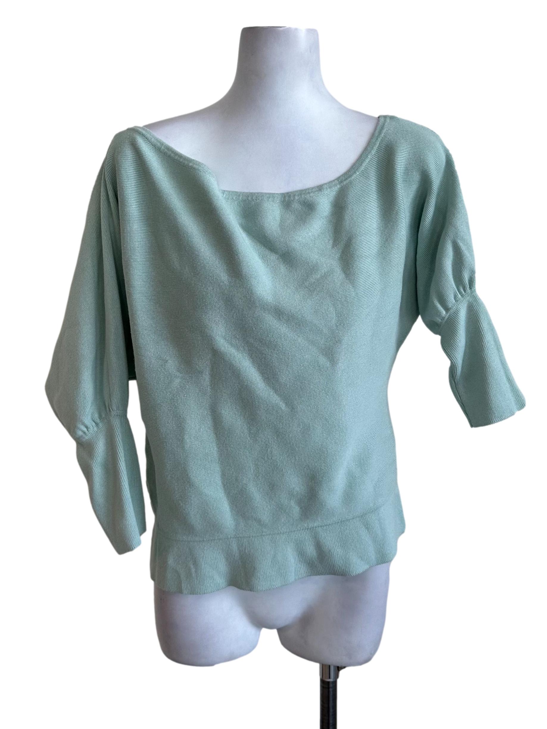 Mint Green Knit Asymmetric Sleeve Top LB
