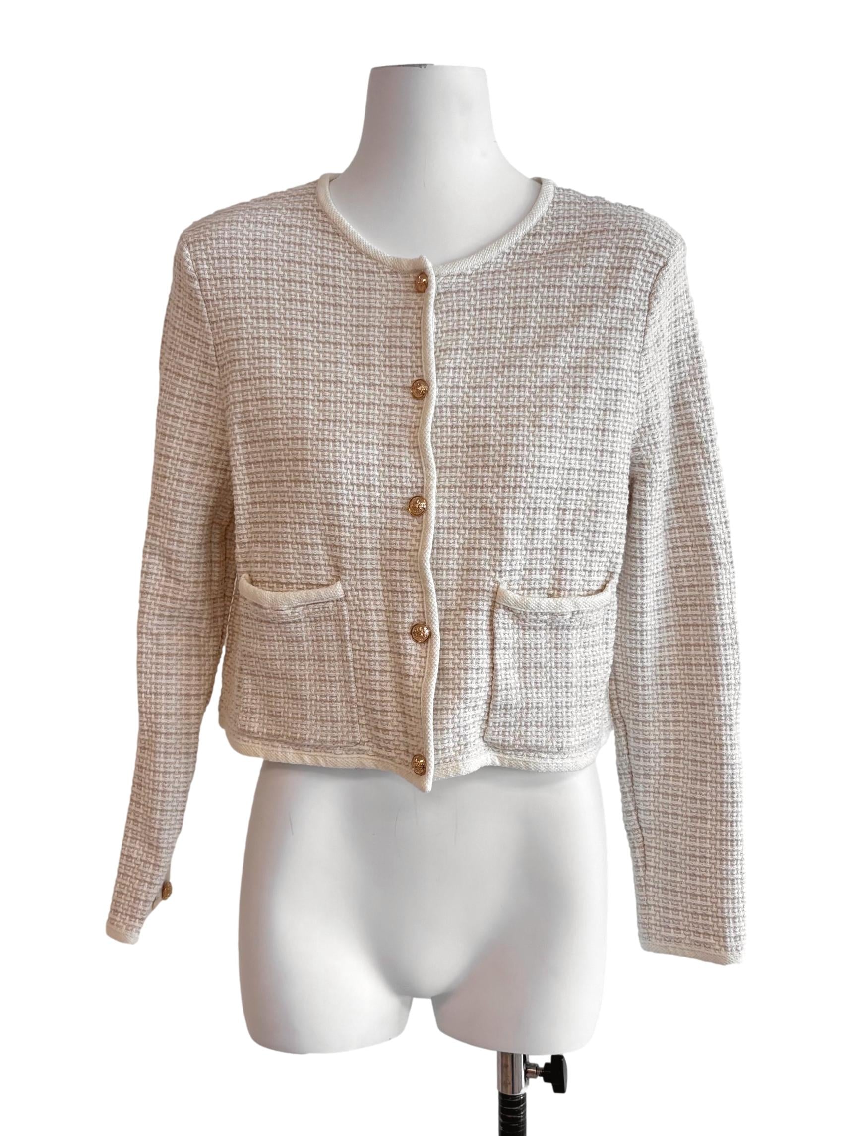 Cream White Tweed Pattern Blazer LB