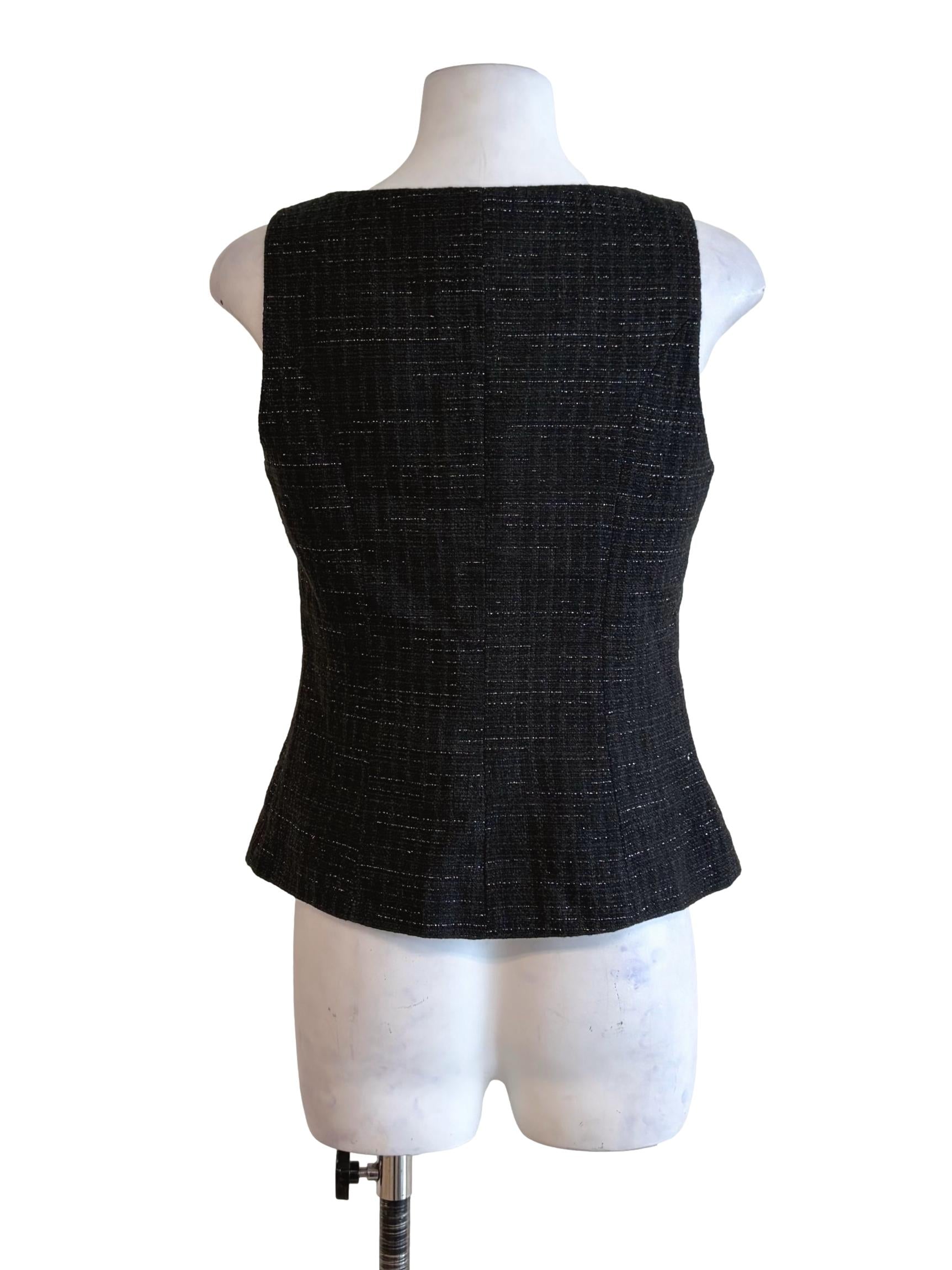 Jade Black Tweed Sleeveless Heart Buttoned Top