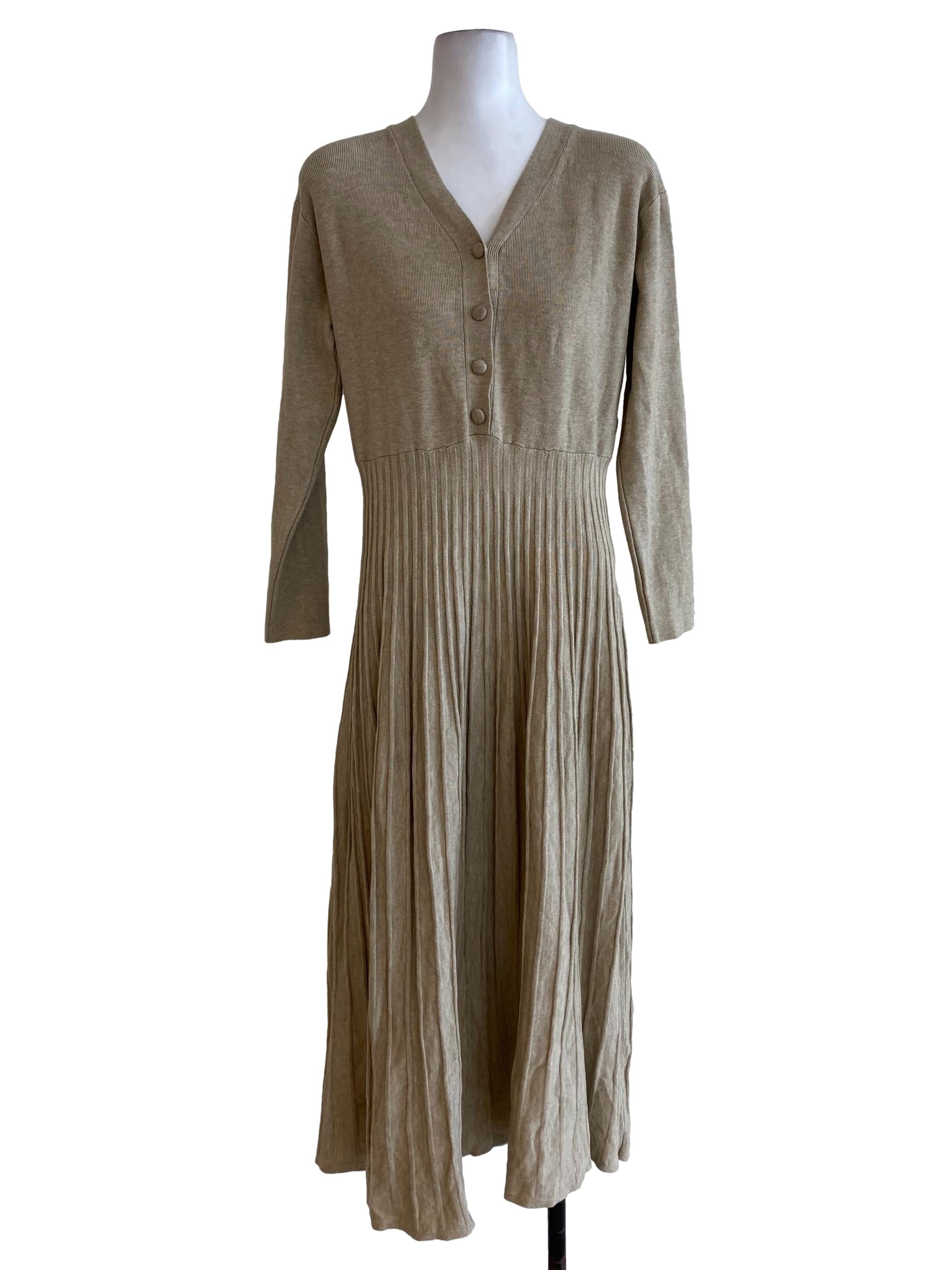Sepia Knit Blouson Pleated Dress