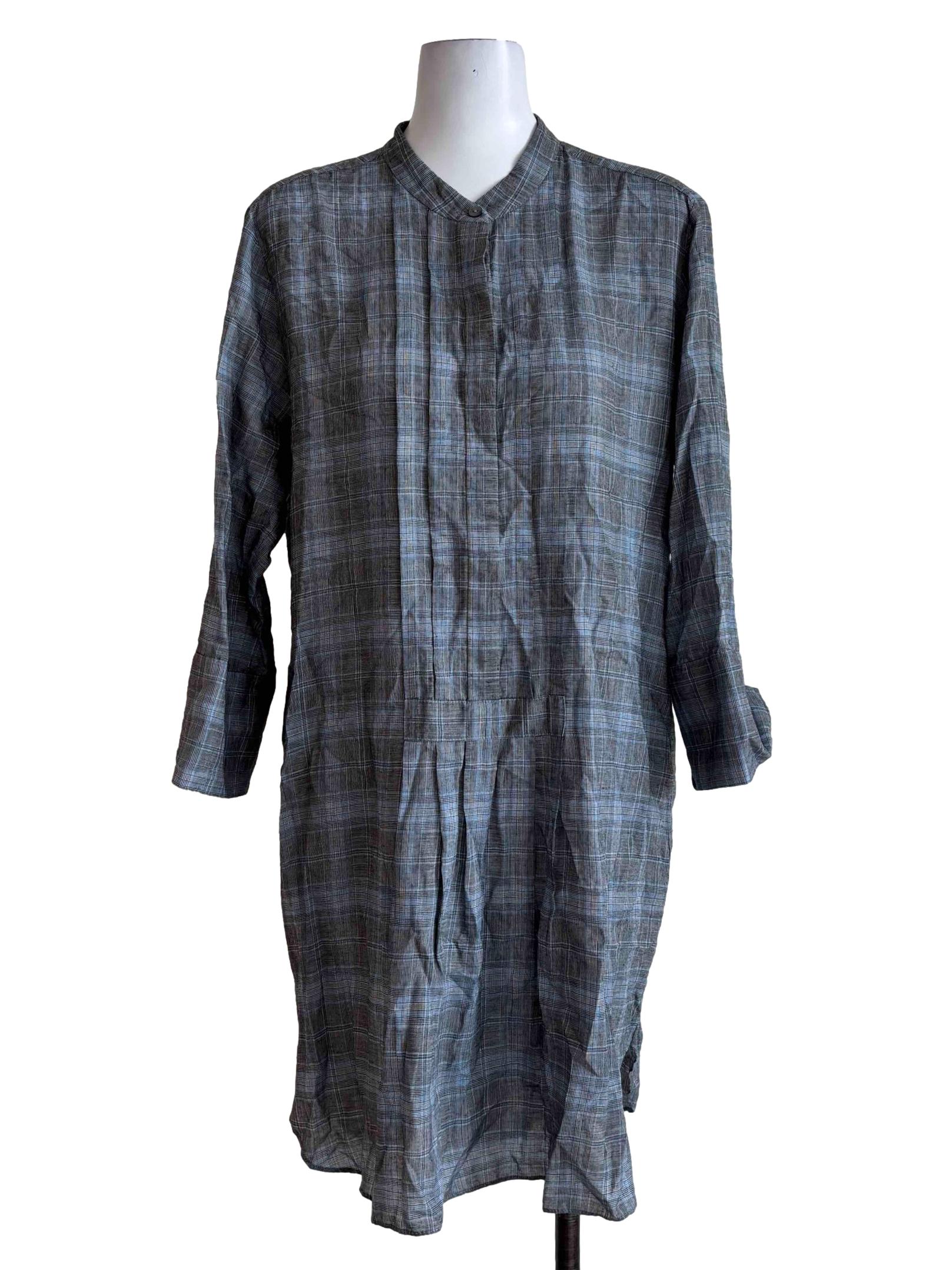 Light Grey Micro Plaid Shirt Dress