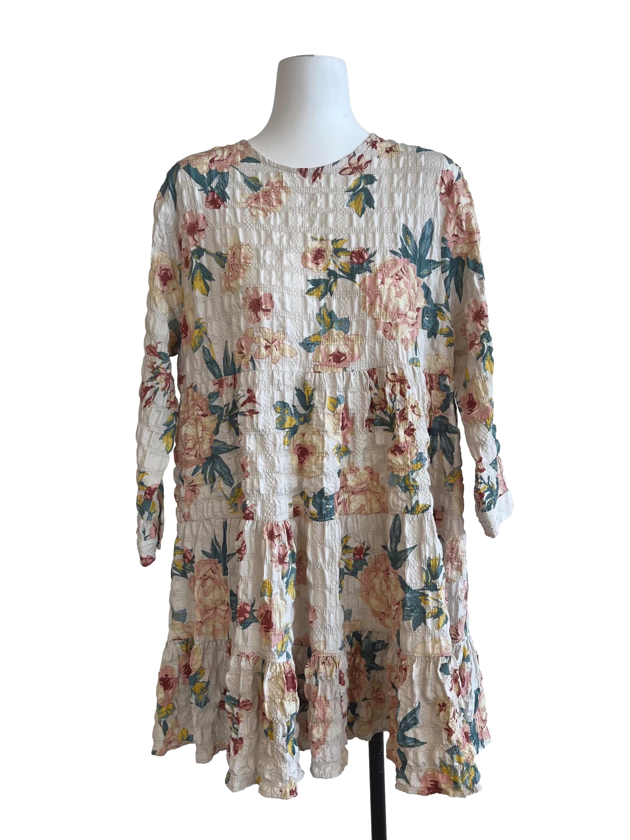 Beige And Pink Floral Textured Dress