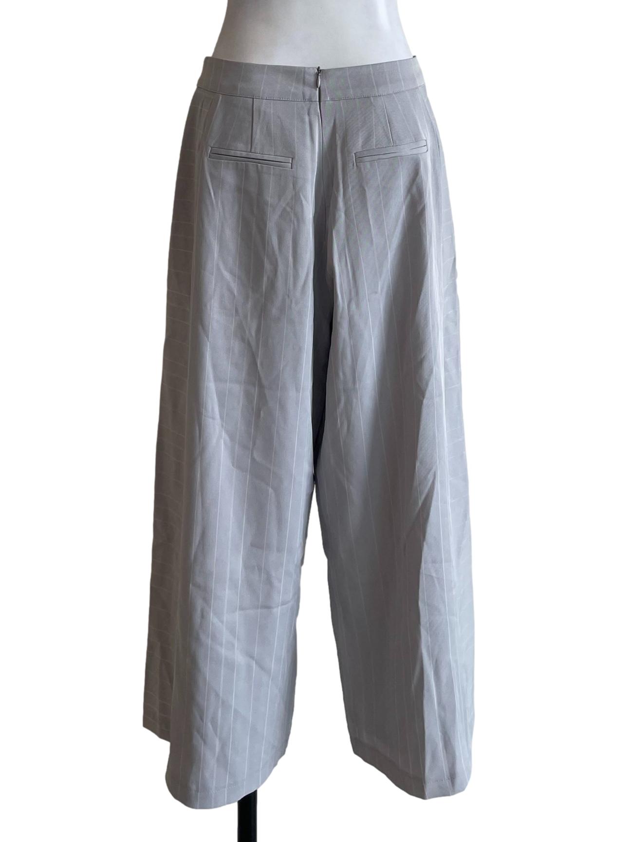Grey Striped Wide Leg Pants