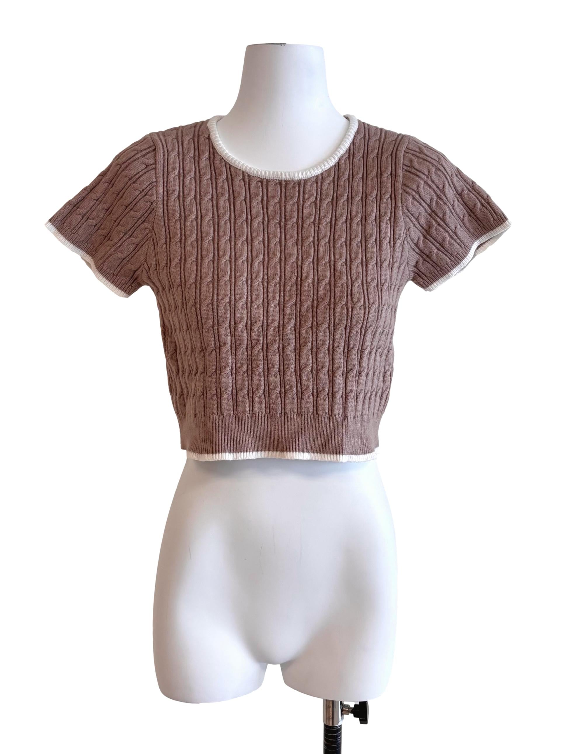 Mauve Brown Cropped Knit Top