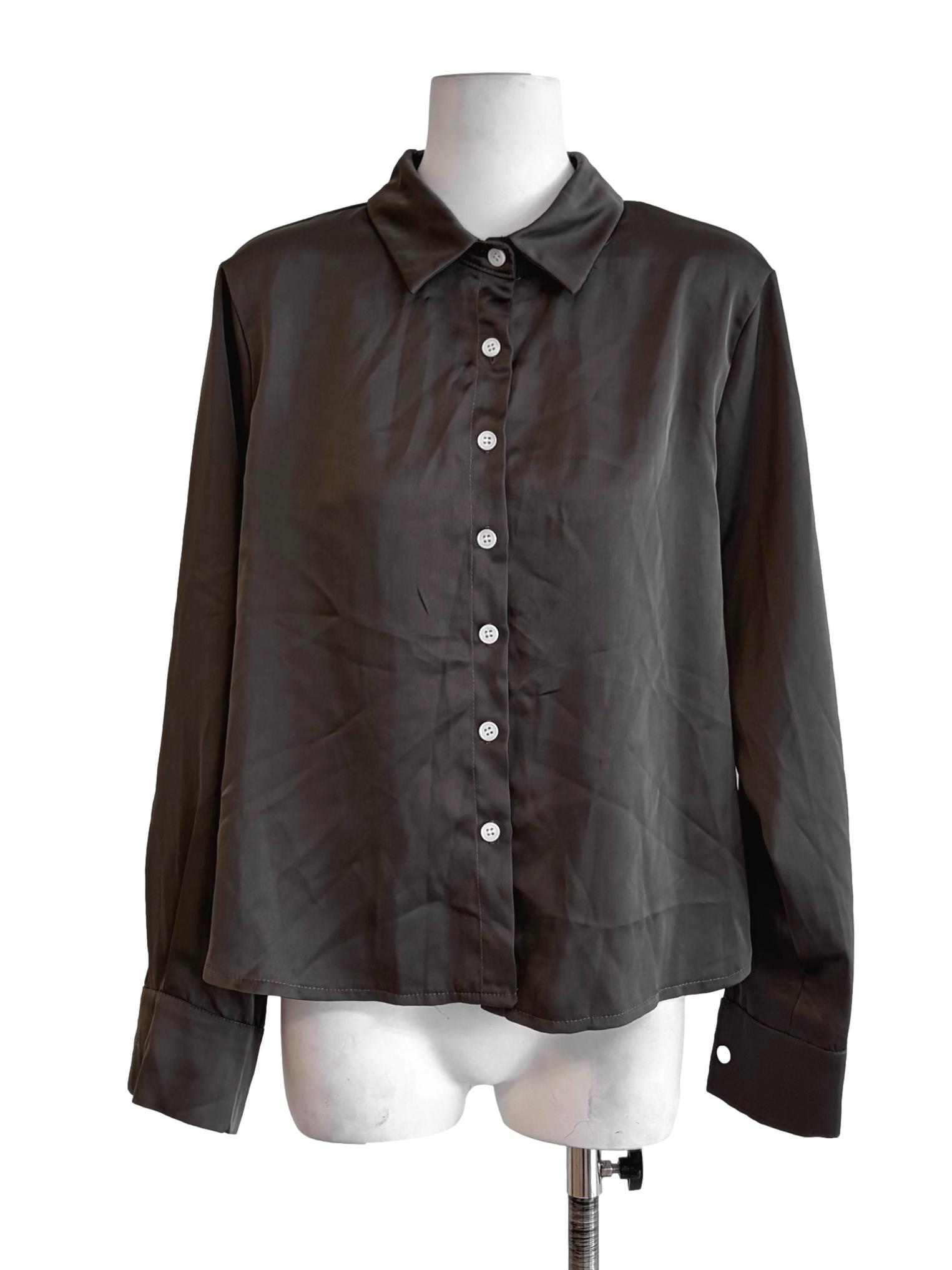 Cedar Brown Button Down Silk Top