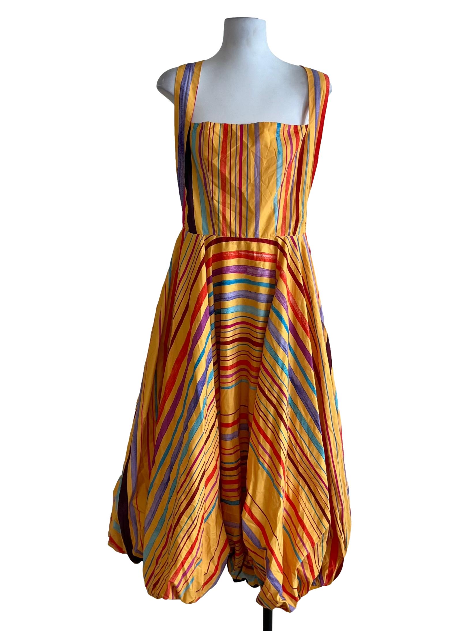 Fire Yellow Awning Stripe A-Line Dress