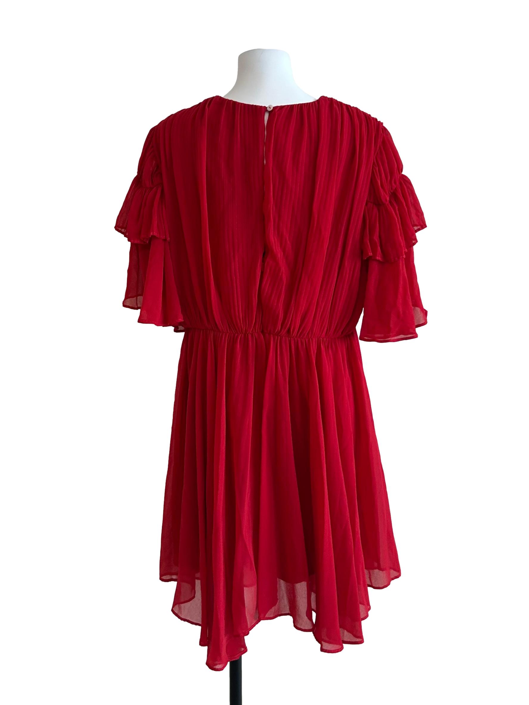 Candy Red Pleated Chiffon Dress