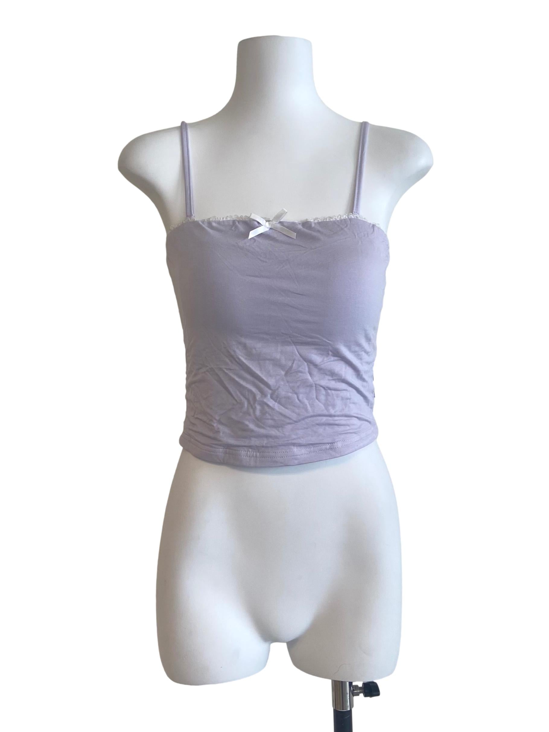 Heather Purple Spaghetti Straps Twill Crop Top