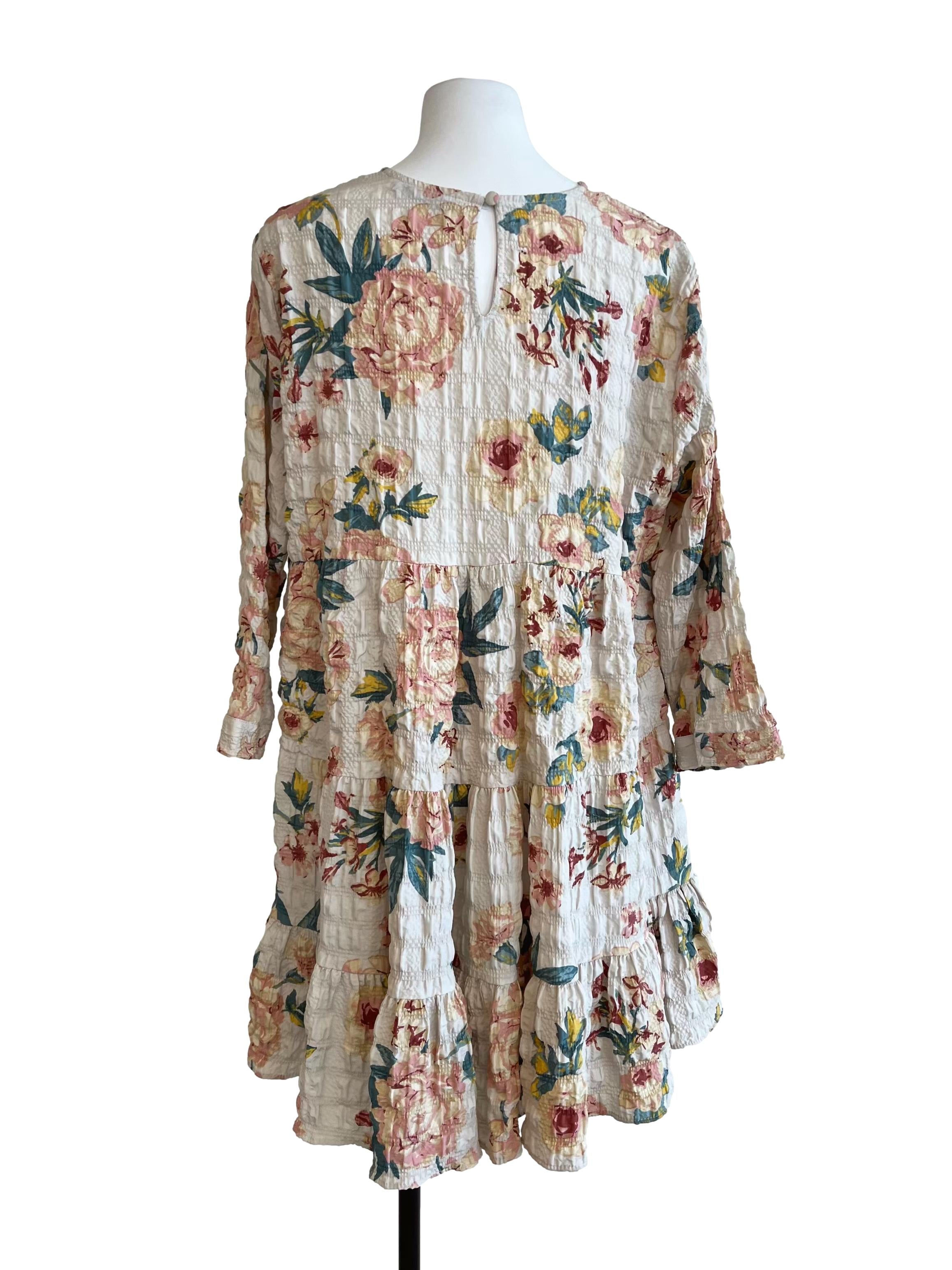 Beige And Pink Floral Textured Dress