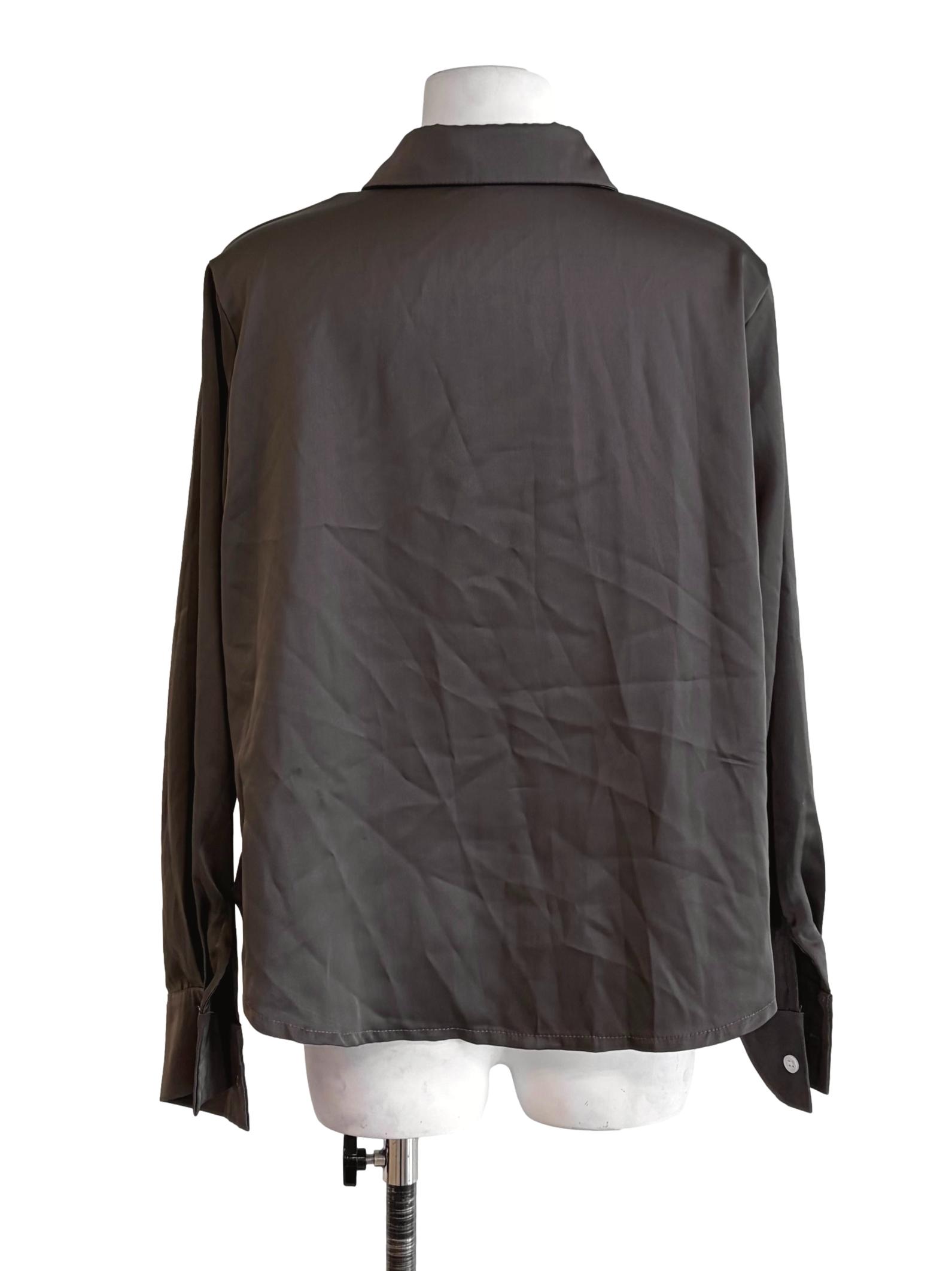 Cedar Brown Button Down Silk Top