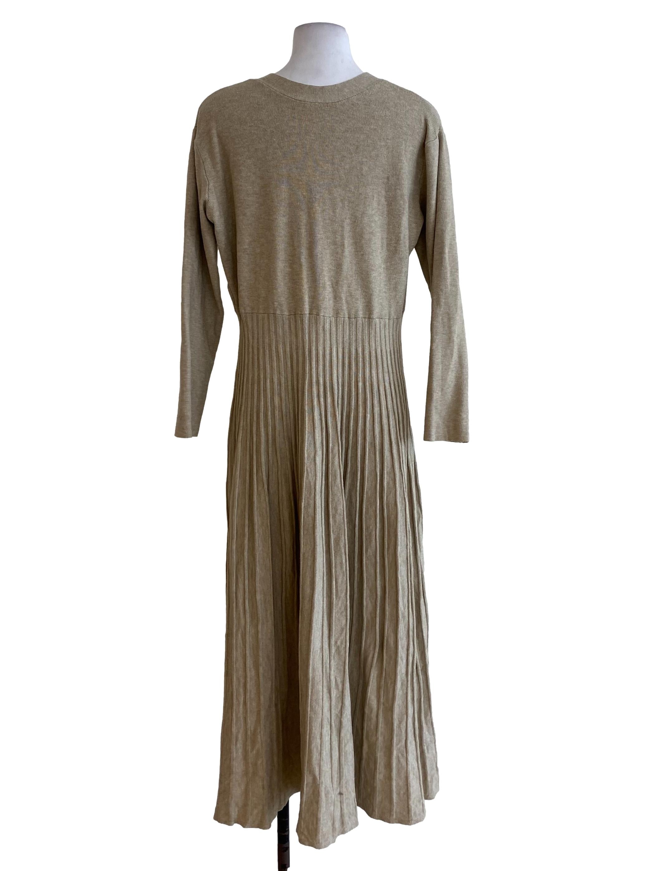 Sepia Knit Blouson Pleated Dress