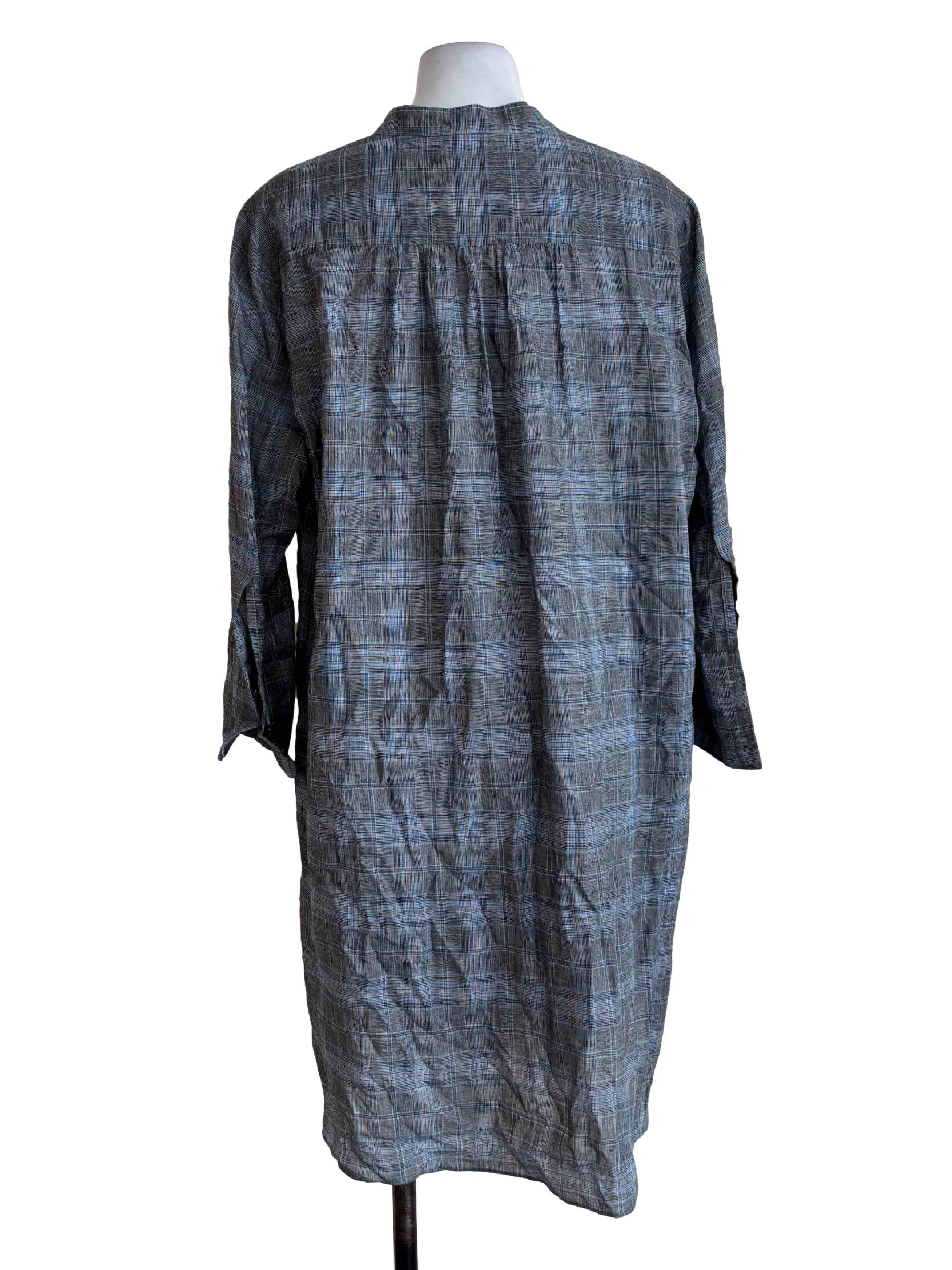 Light Grey Micro Plaid Shirt Dress