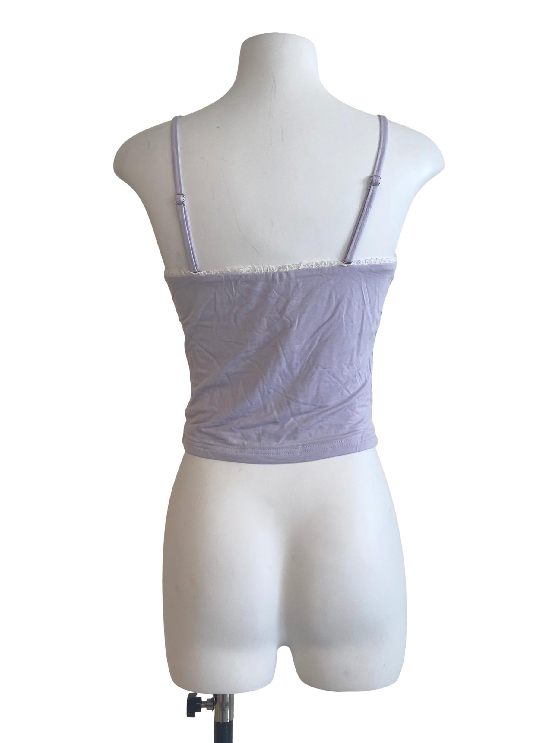 Heather Purple Spaghetti Straps Twill Crop Top