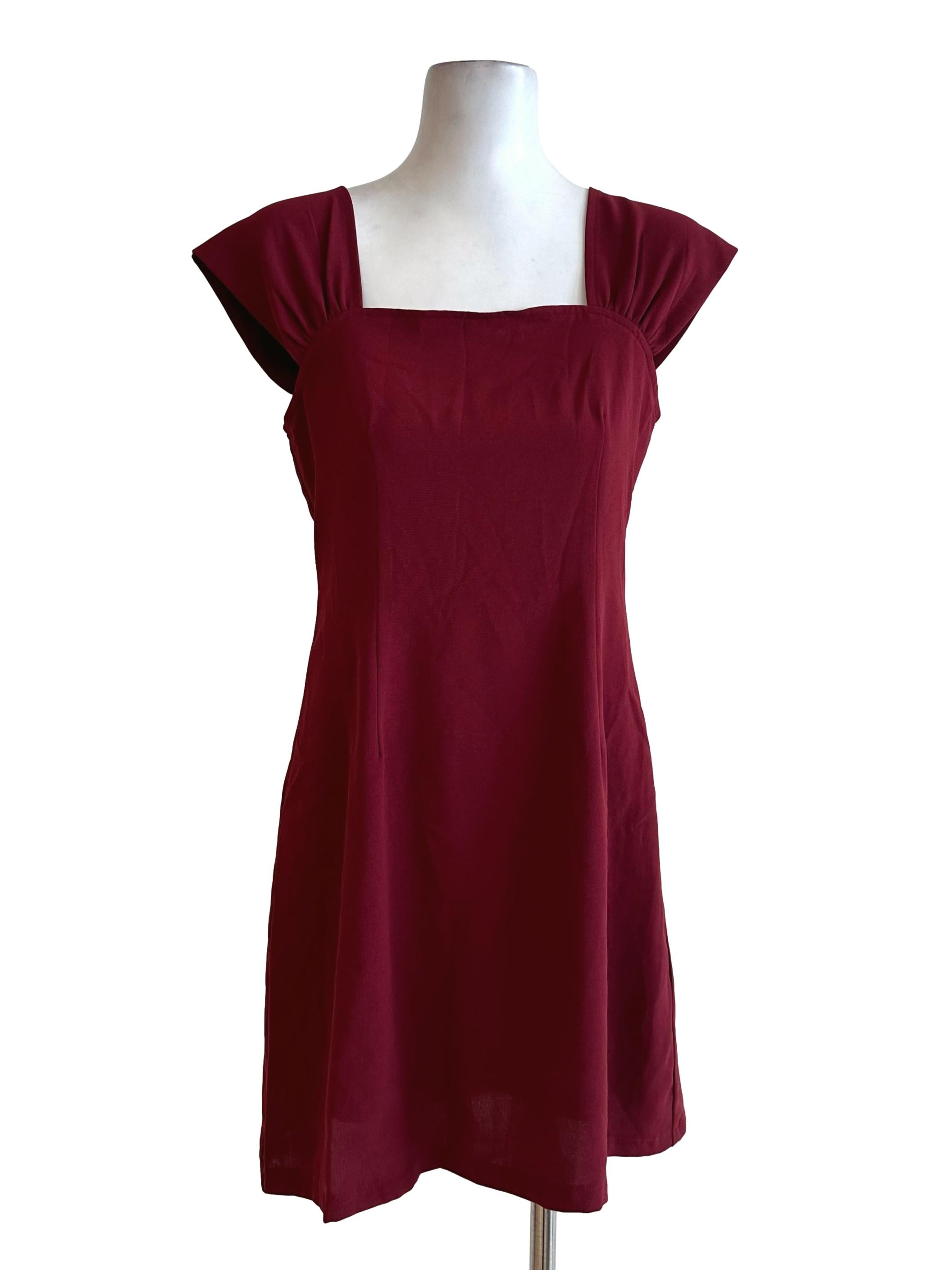 Maroon Red Square Neck Dress